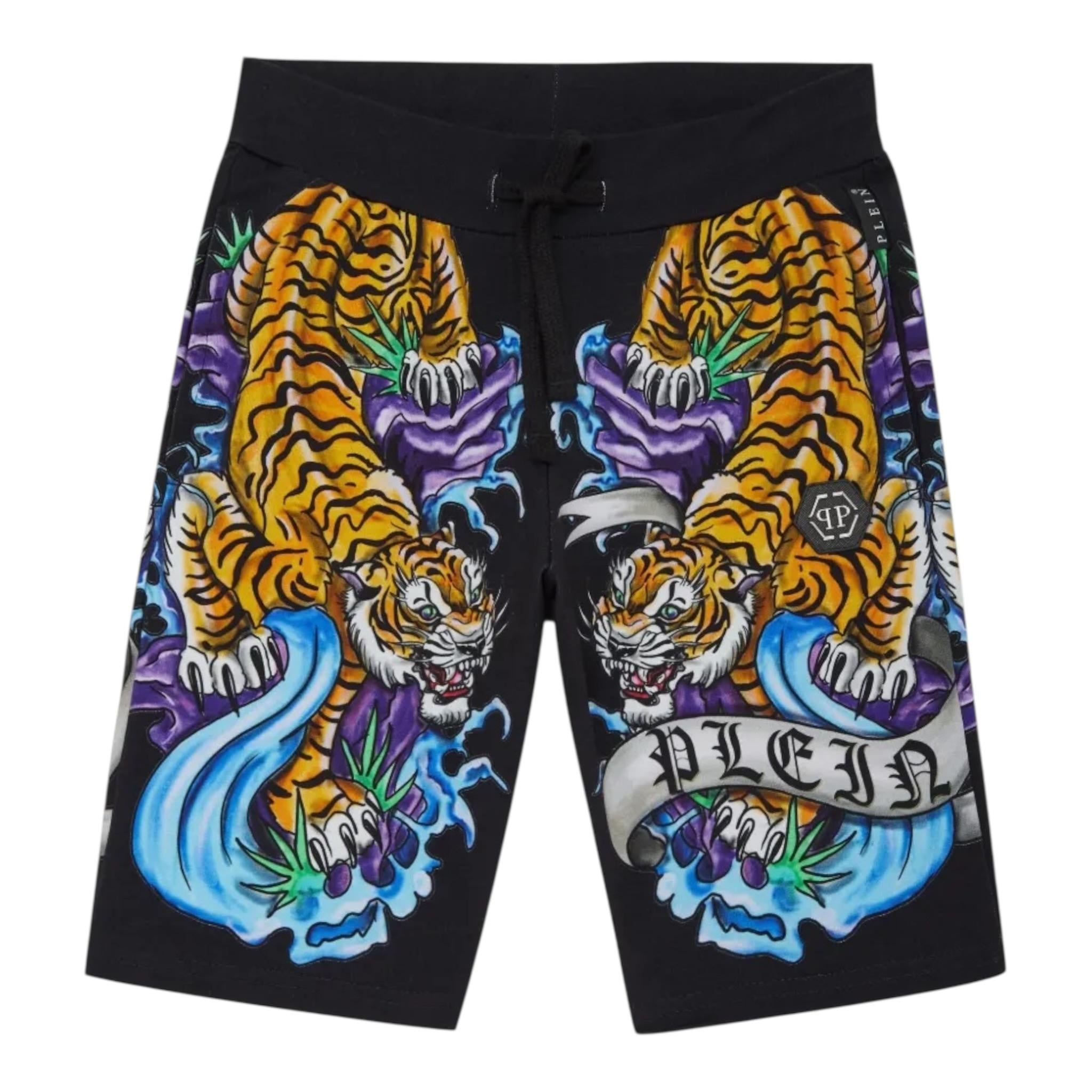 Philippe Plein Bermuda tinta unita con Stampa Nero per Bambino BJT0496 NERO PHILIPPE PLEIN 