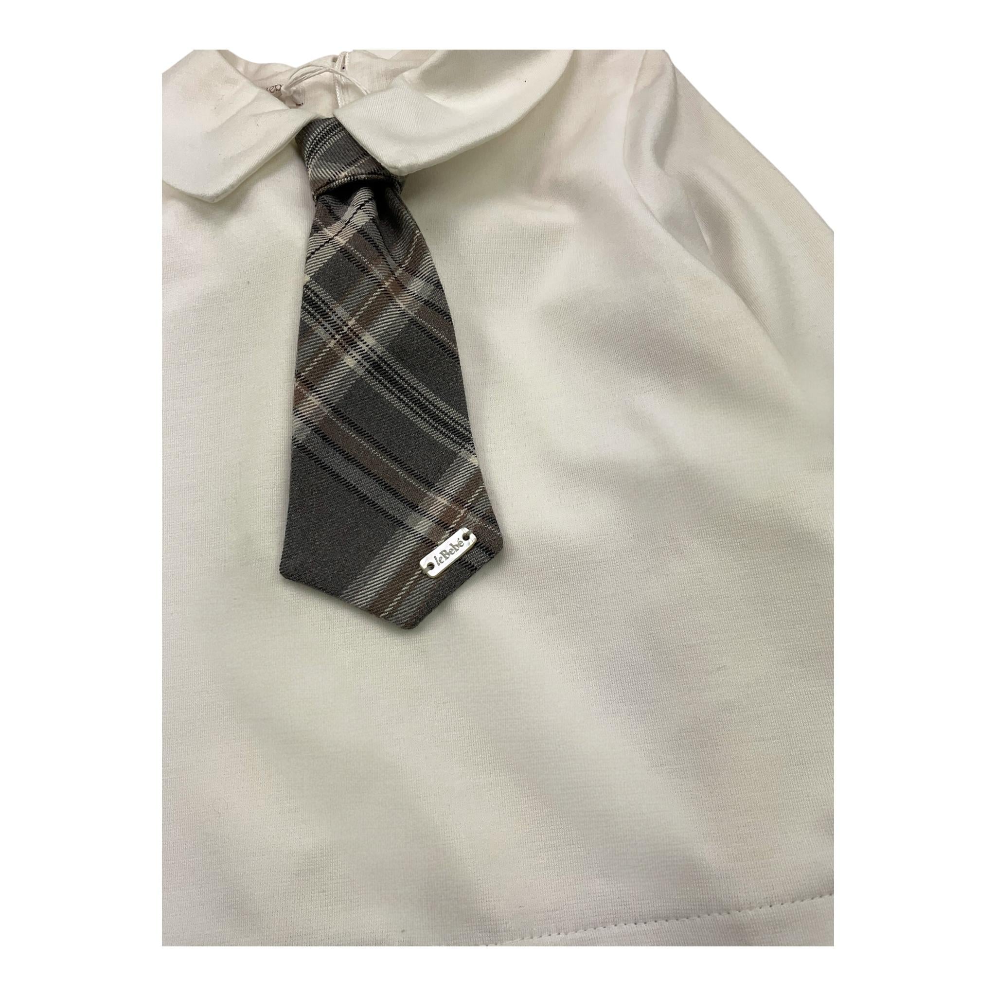 LE BEBE' abito manica lunga tinta unita con gonna e cravatta in contrast Bianco per Bambina LBG5351J BIANCO LE BEBE' 