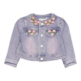 Monnalisa Giubbino Tinta Unita In Denim con Applicazioni Rose per Neonata 39E100 ROSA MONNALISA 