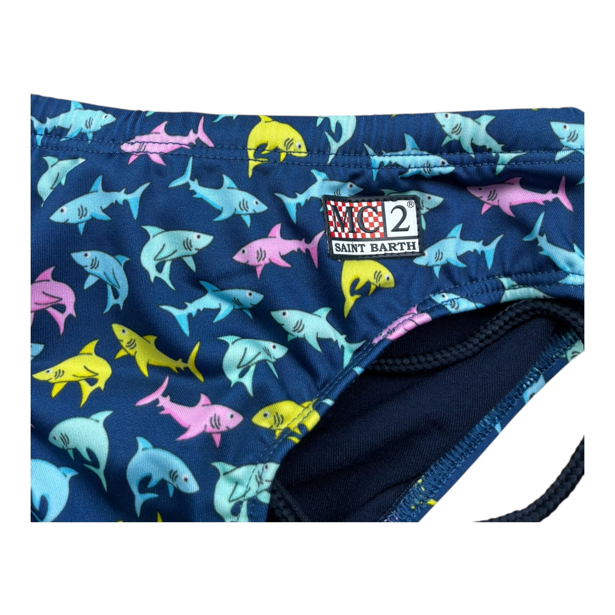 Saint Barth Costume Modello Slip Tinta Unita con Fantasia  per Neonato SHARK BLU SAINT BARTH 