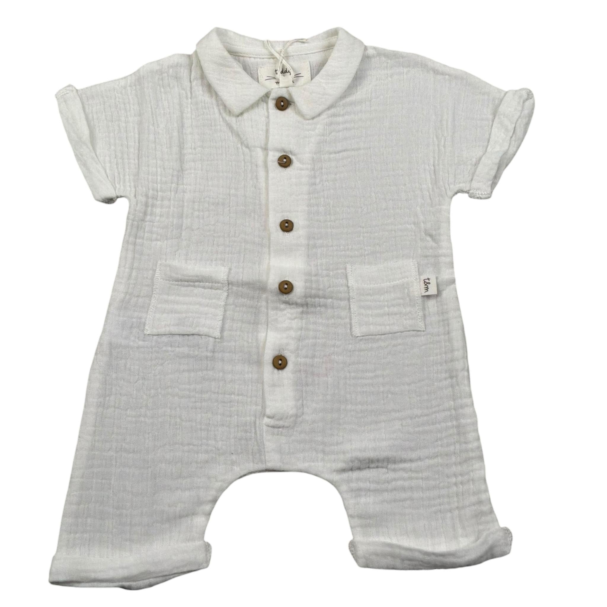 Teddy E Minou Pagliaccetto Mezza Manica Tinta Unita per Neonato E25TU008C0070 PANNA TEDDY E MINOU 