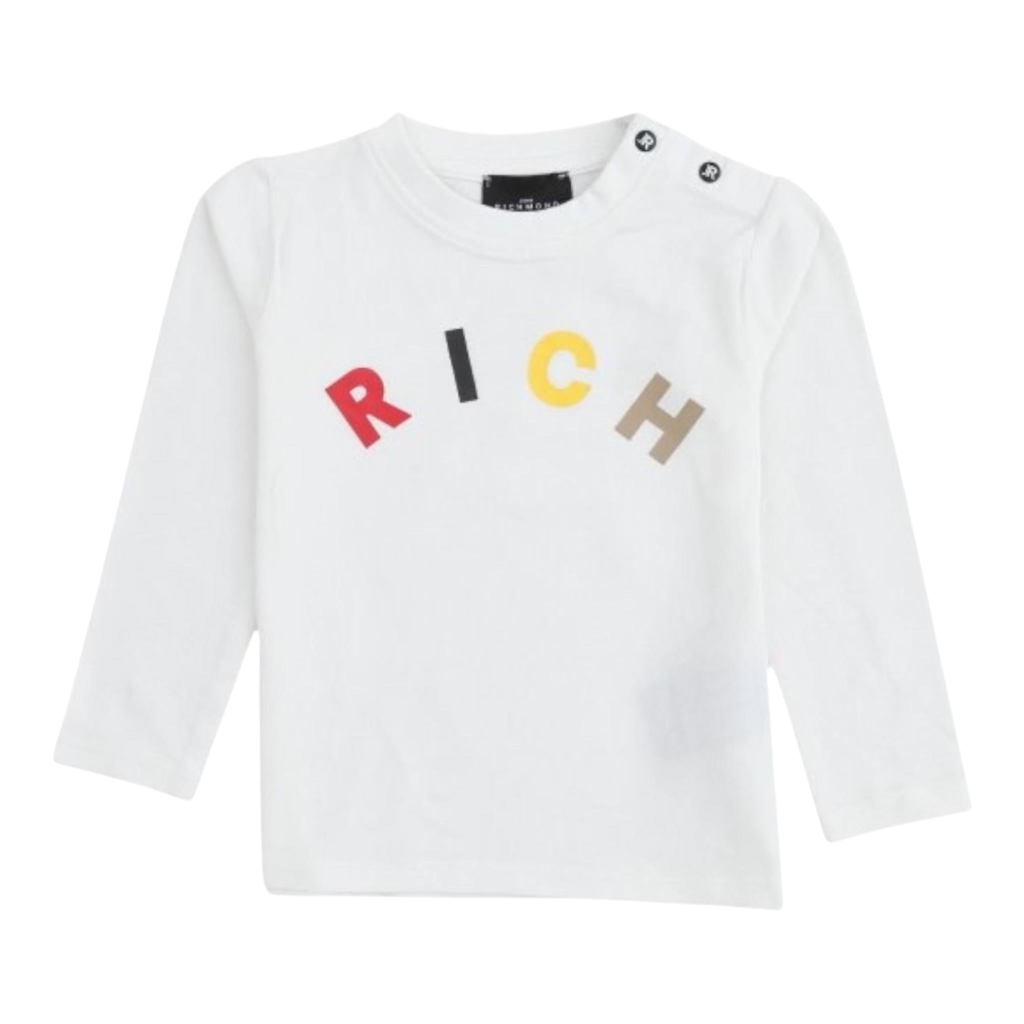 John Richmond Shirt Girocollo Tinta Unita con Stampa per Neonato RIA240066TS BIANCO JOHN RICHMOND 