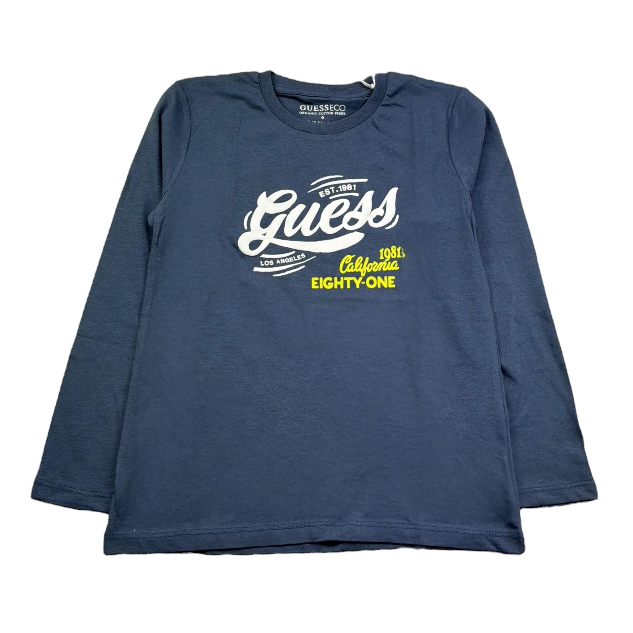 Guess Shirt Girocollo Tinta Unita con Logo per Neonato N5RI17K8HM4X BLU GUESS 