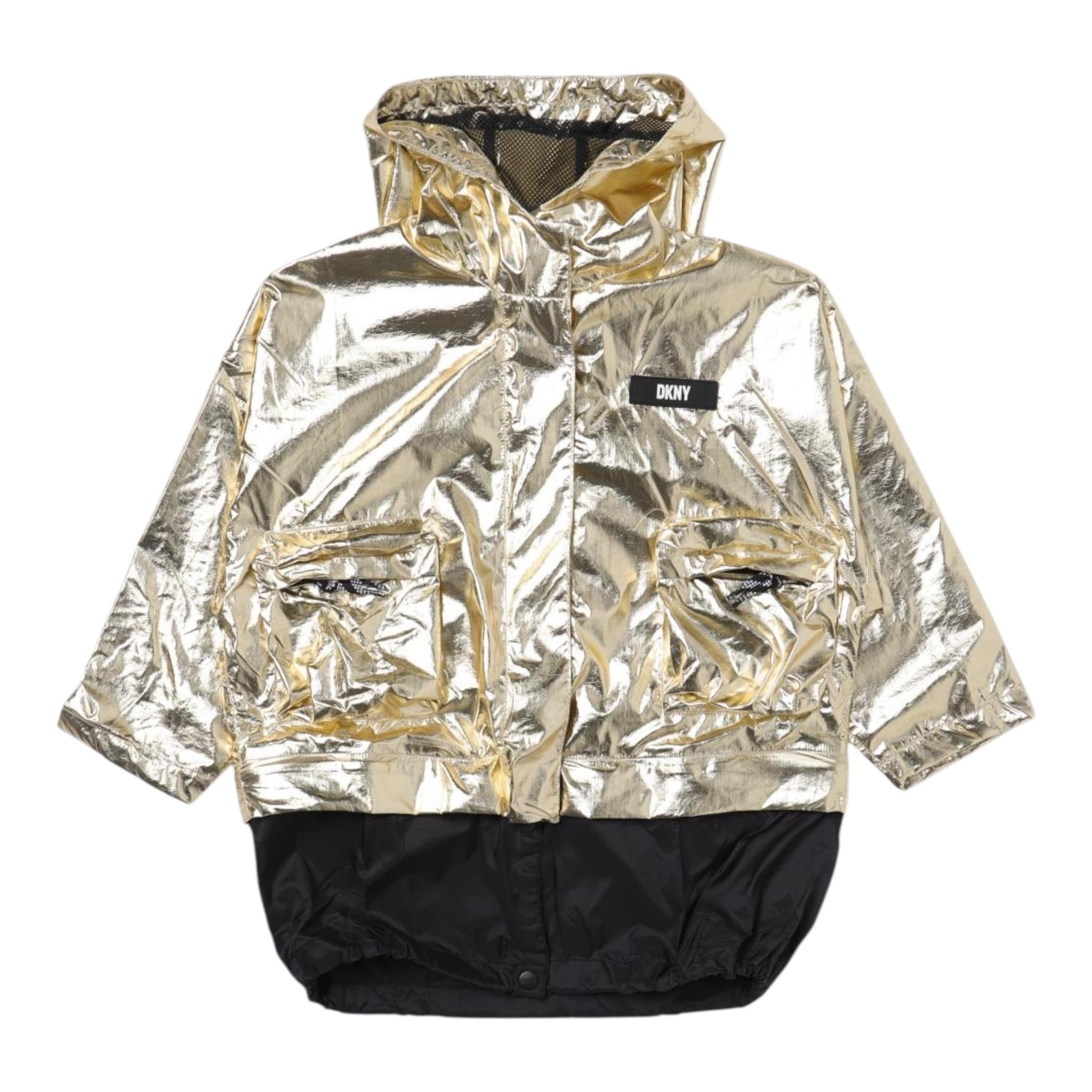 DKNY giubbino tinta unita con capuccio e zip Oro per Bambina D40076 ORO DKNY 