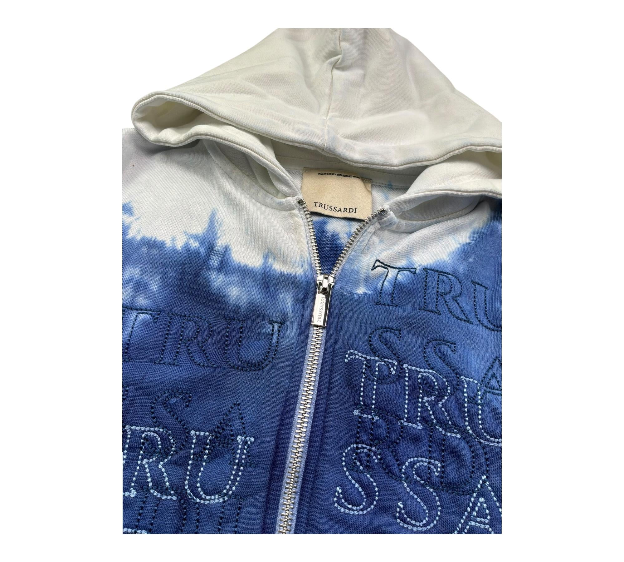 Trussardi Felpa con Zip E Cappuccio Bicolore per Bambino TBP26114FE BIANCO/BLU TRUSSARDI 