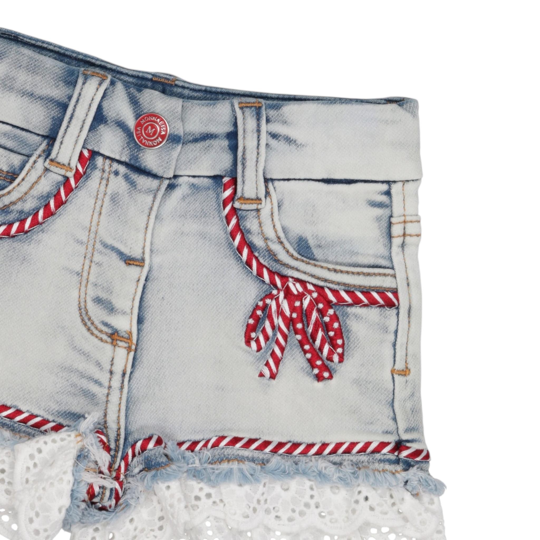 Monnalisa Short In Denim Tinta Unita con Girovita Regolabile per Bambina 39E403 AZZURRO MONNALISA 
