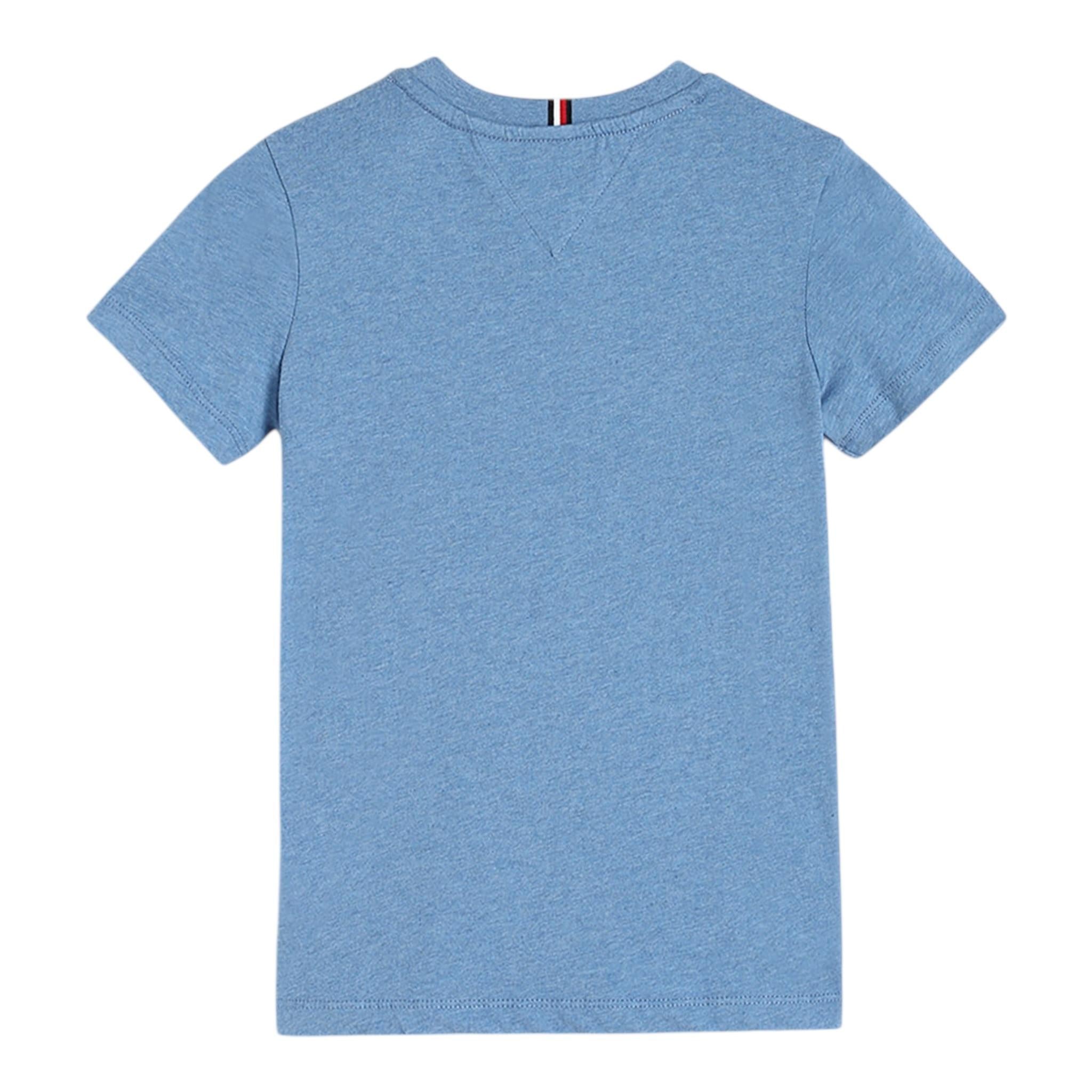 Tommy Hilfiger T-Shirt Girocollo Tinta Unita con Logo per Bambino KB0KB09362 AZZURRO TOMMY HILFIGER 