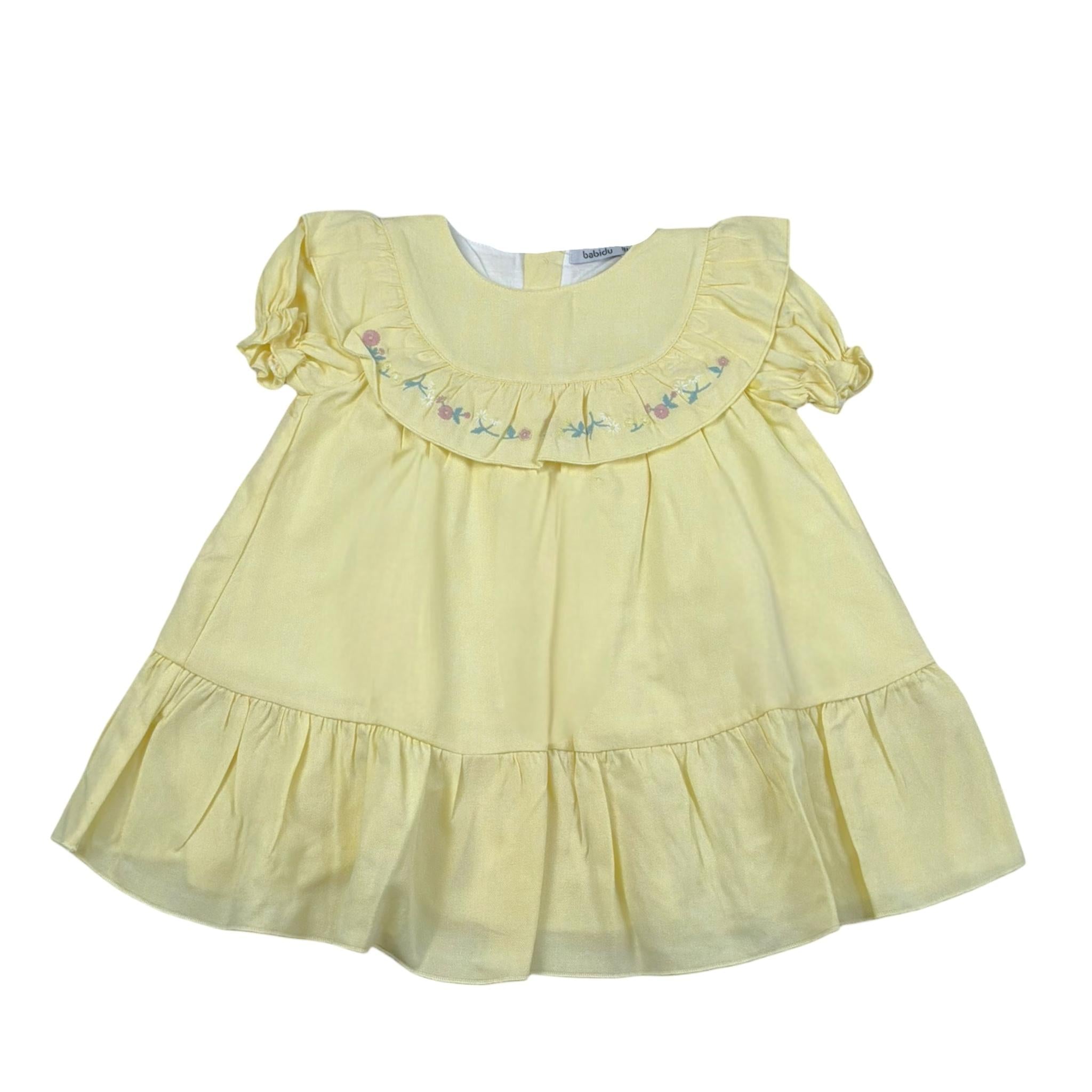 Calamaro Abito Tinta Unita Mezza Manica con Stampa per Bambina 90403 GIALLO CALAMARO 