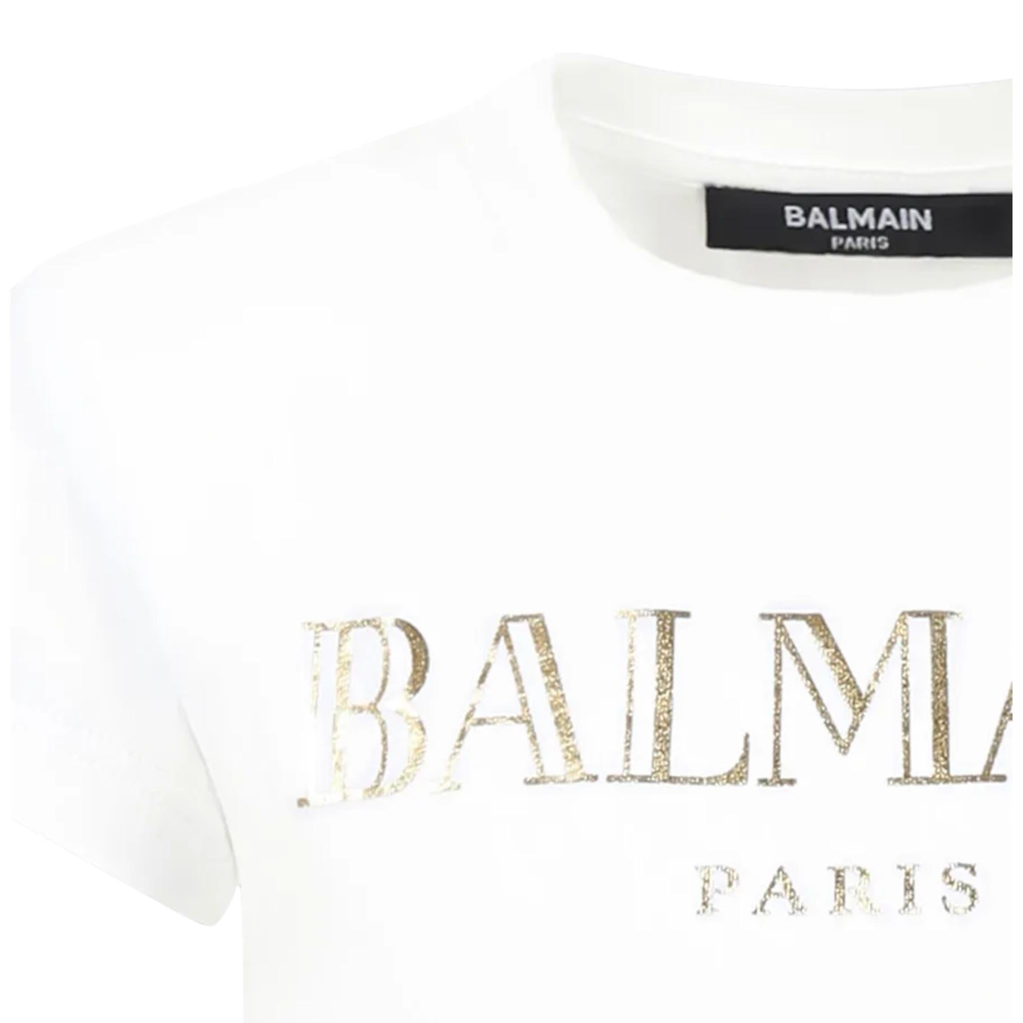 Balmain T-Shirt Girocollo Tinta Unita con Logo per Bambina BW8A91X BIANCO BALMAIN 