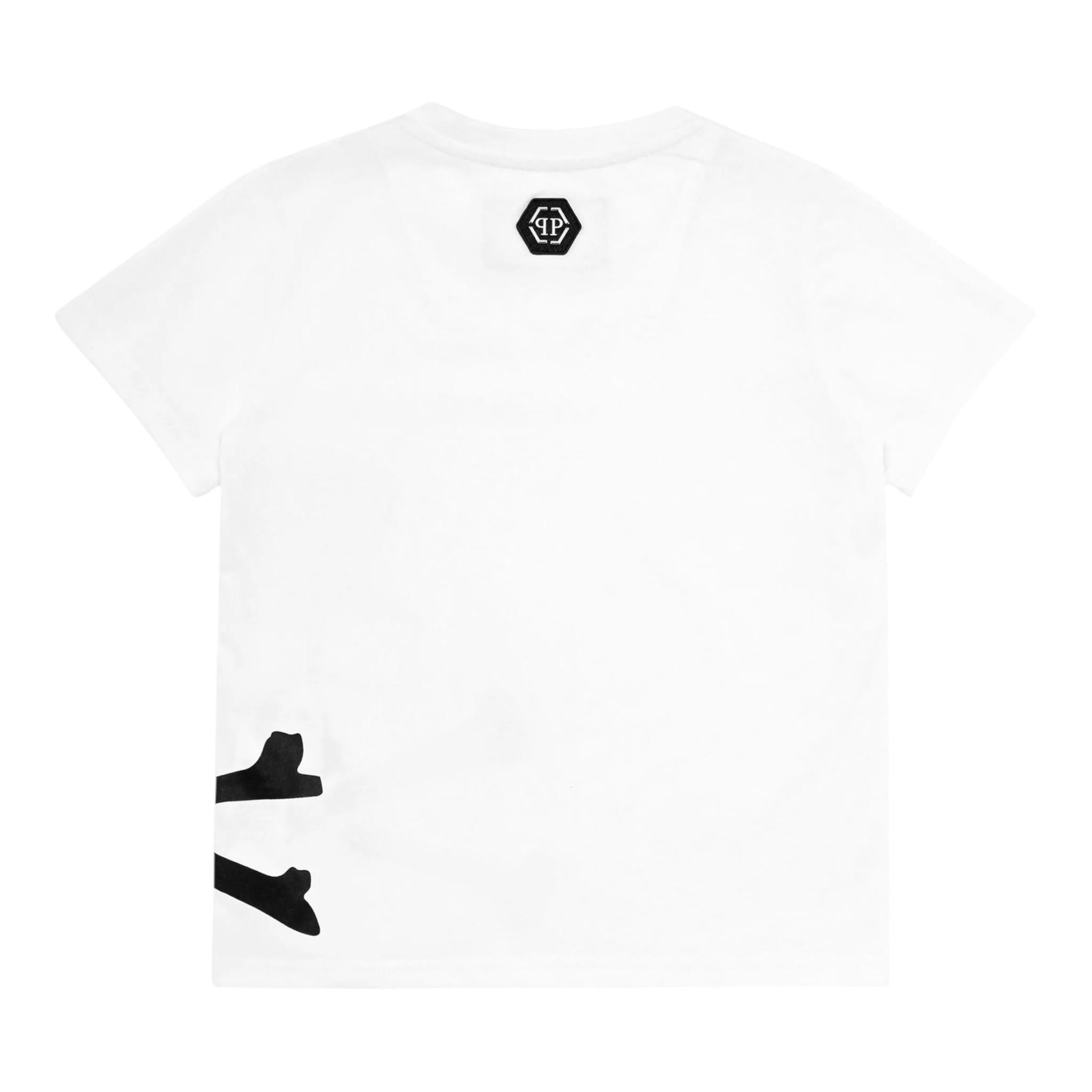 PHILIPPE PLEIN t-shirt girocollo tinta unita con stampa teschio Bianco per Bambino BTK1246 BIANCO PHILIPPE PLEIN 