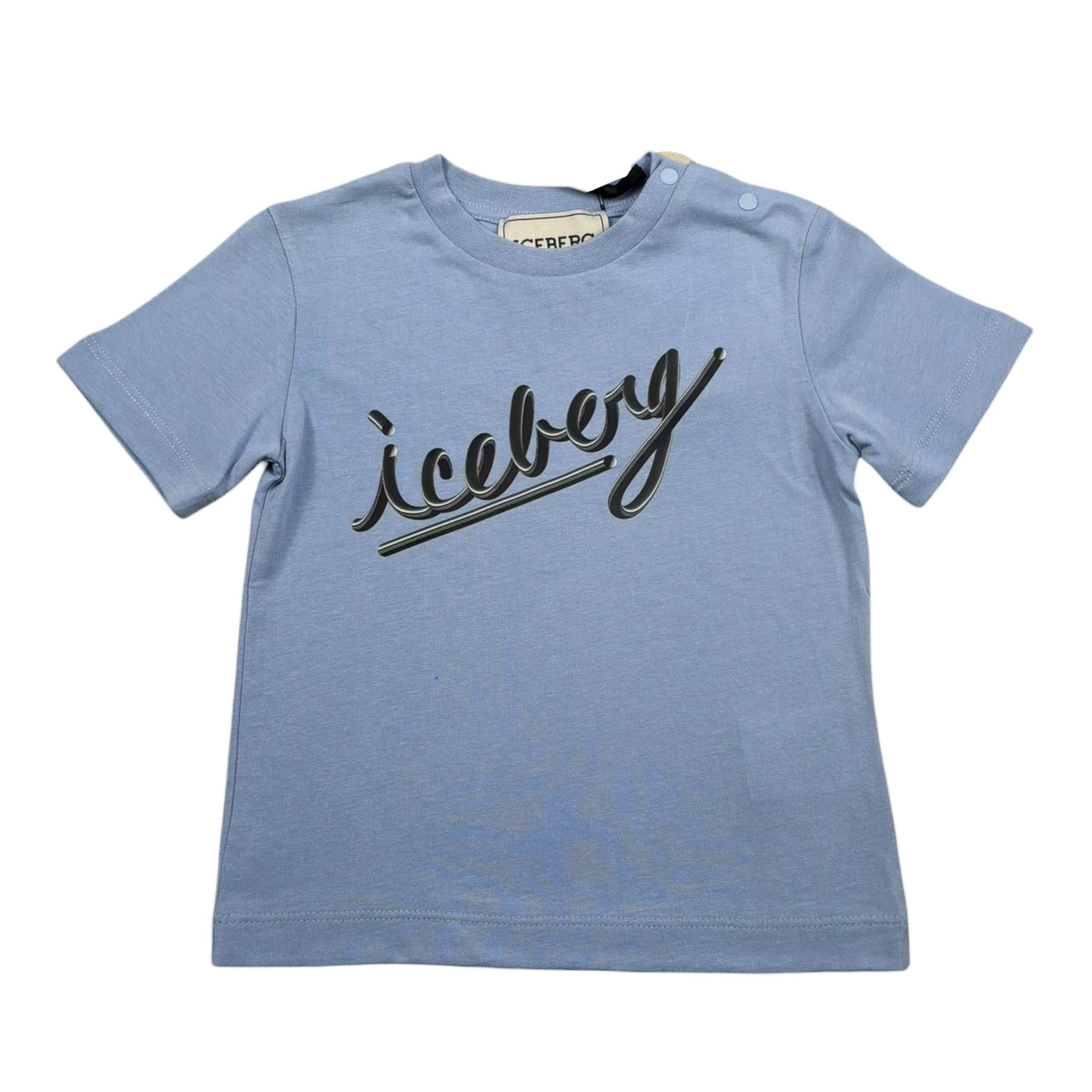 Iceberg T-Shirt Girocollo Tinta Unita con Logo per Neonato TSICE5101BX AZZURRO ICEBERG 