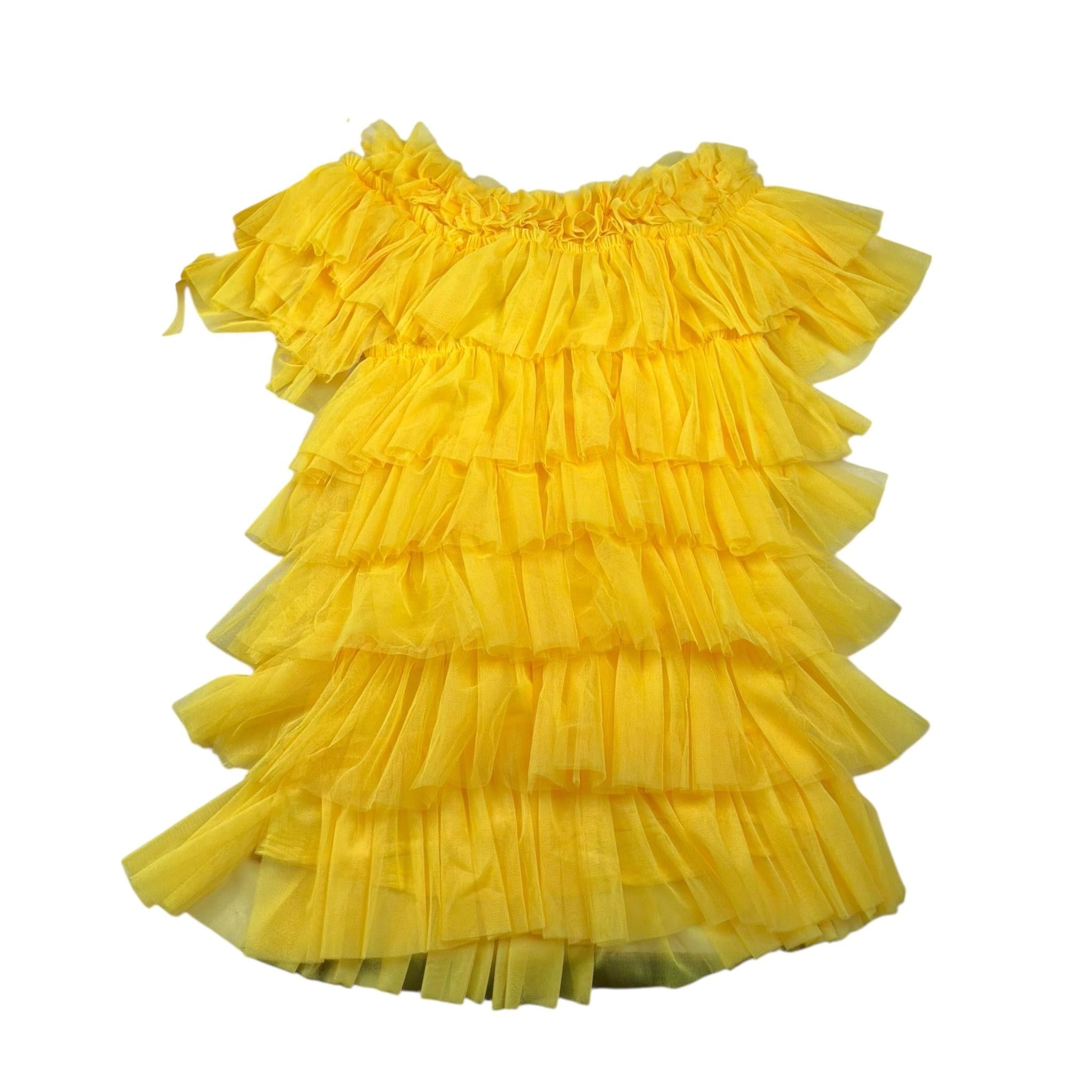 Y-Clu Abito Tinta Unita con Balze per Bambina Y19170 GIALLO Y-CLU 