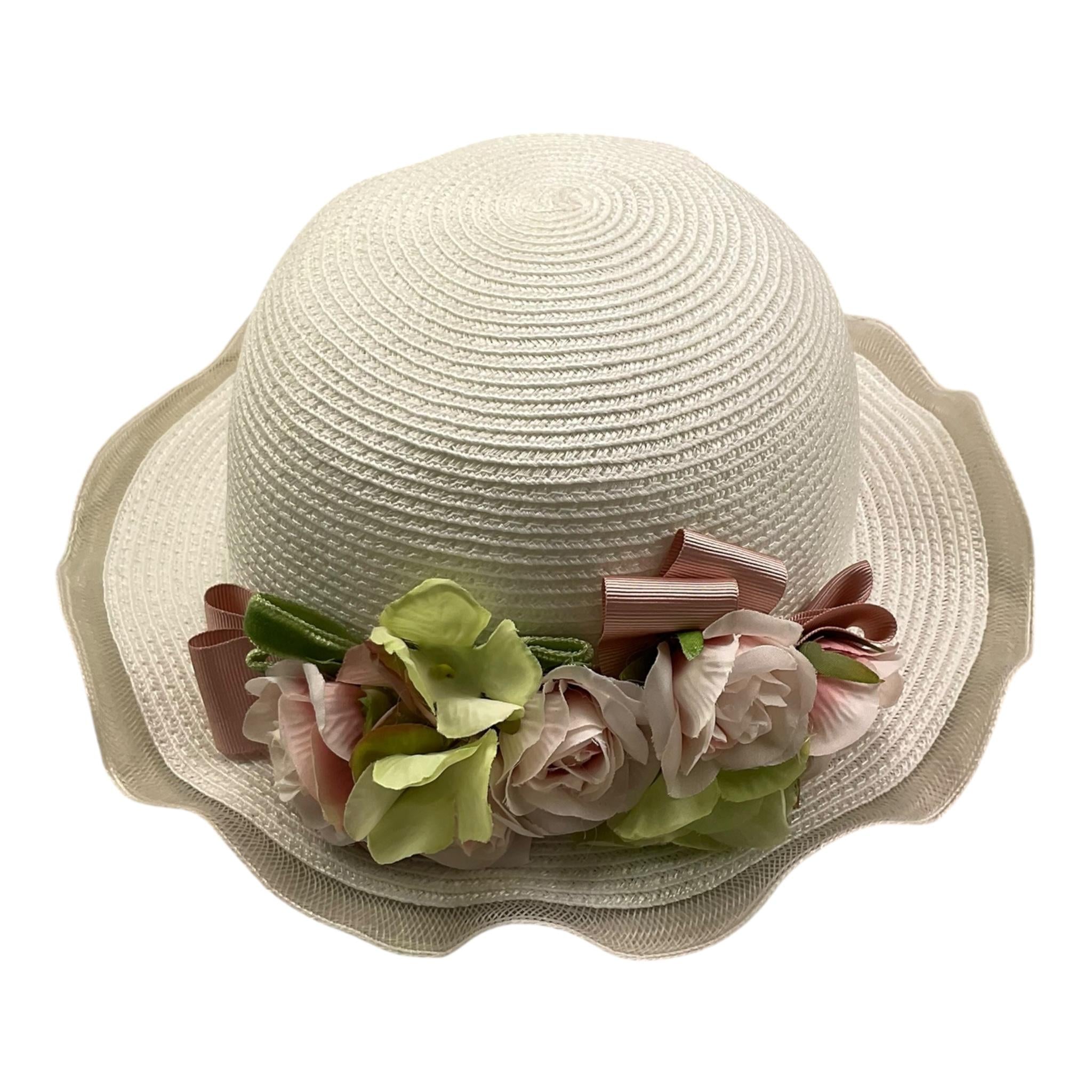 Colori Chiari Cappello In Paglia Tinta Unita con Applicaizoni per Neonata FN9982199 PANNA COLORI CHIARI 