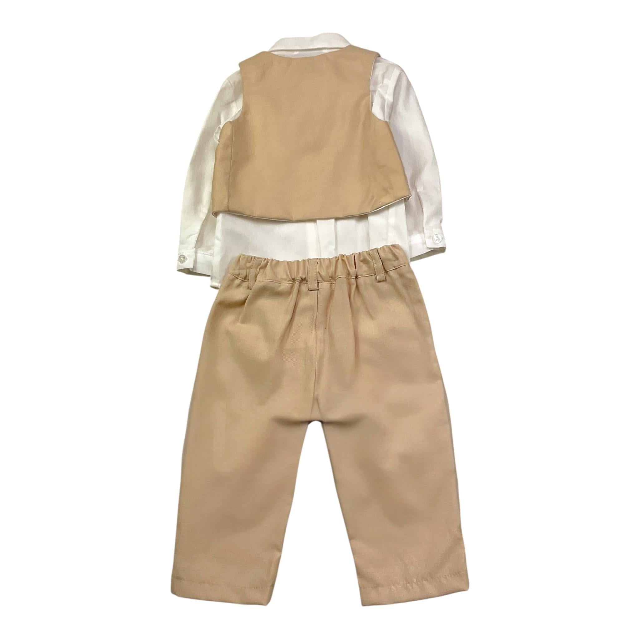 Barcellino Completo 4 Pezzi Camicia-Gilet-Papillions-Pantalone per Neonato 100733L BEIGE BARCELLINO 