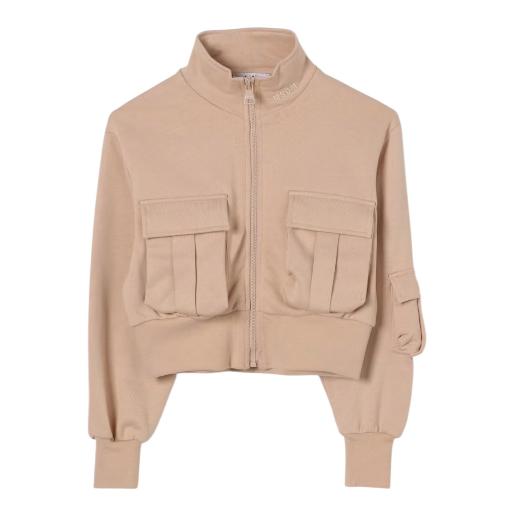 MSGM felpa tinta unita con zip Beige per Bambina F4MSJGBO191 BEIGE MSGM 