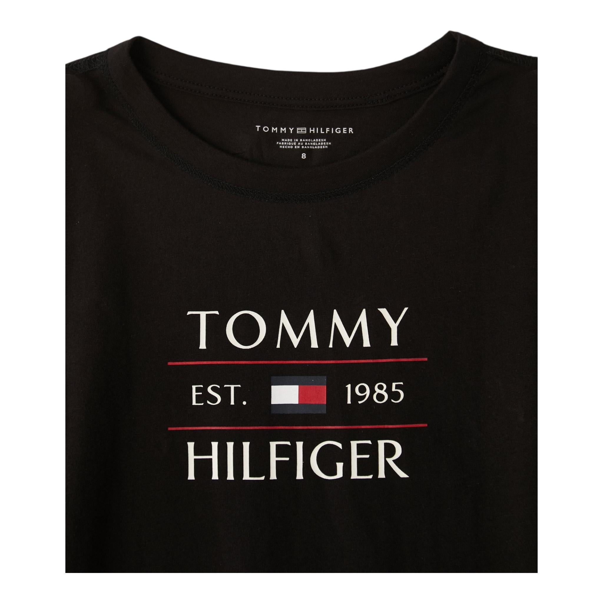 Tommy Hilfiger T-Shirt Girocollo Tinta Unita con Logo per Bambino KB0KB09538 NERO TOMMY HILFIGER 