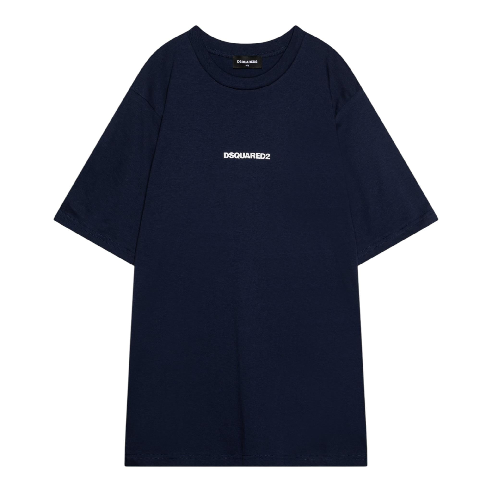 Dsquared2 T-Shirt Girocollo Tinta Unita con Stampa per Bambino DQ2478 BLU DSQUARED2 