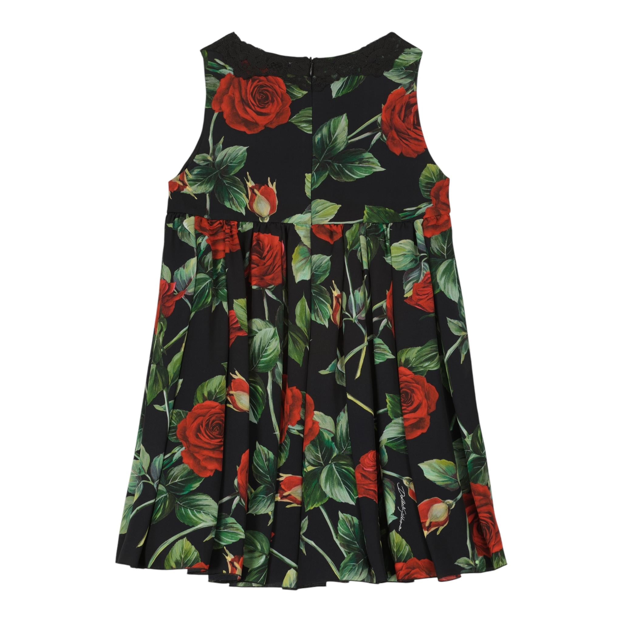 DOLCE & GABBANA abito giromanica tinta unita con stampe rose Nero per Bambina L52DX4 NERO DOLCE & GABBANA 