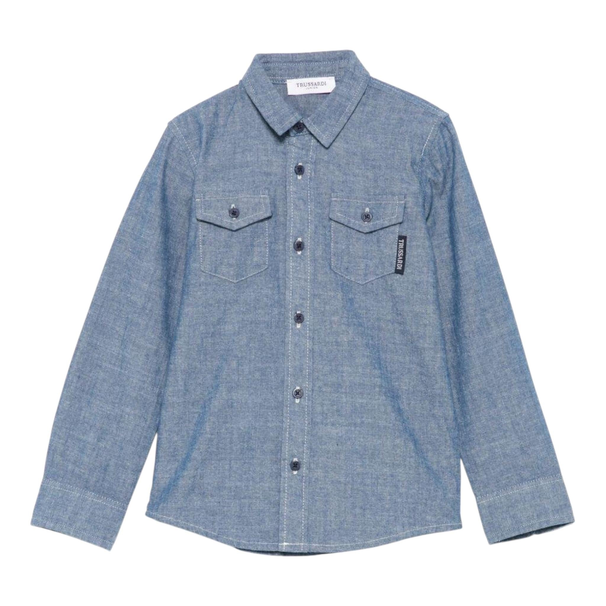 Trussardi Camicia Tinta Unita Manica Lunga In Denim per Neonato TBP25062CA AZZURRO TRUSSARDI 