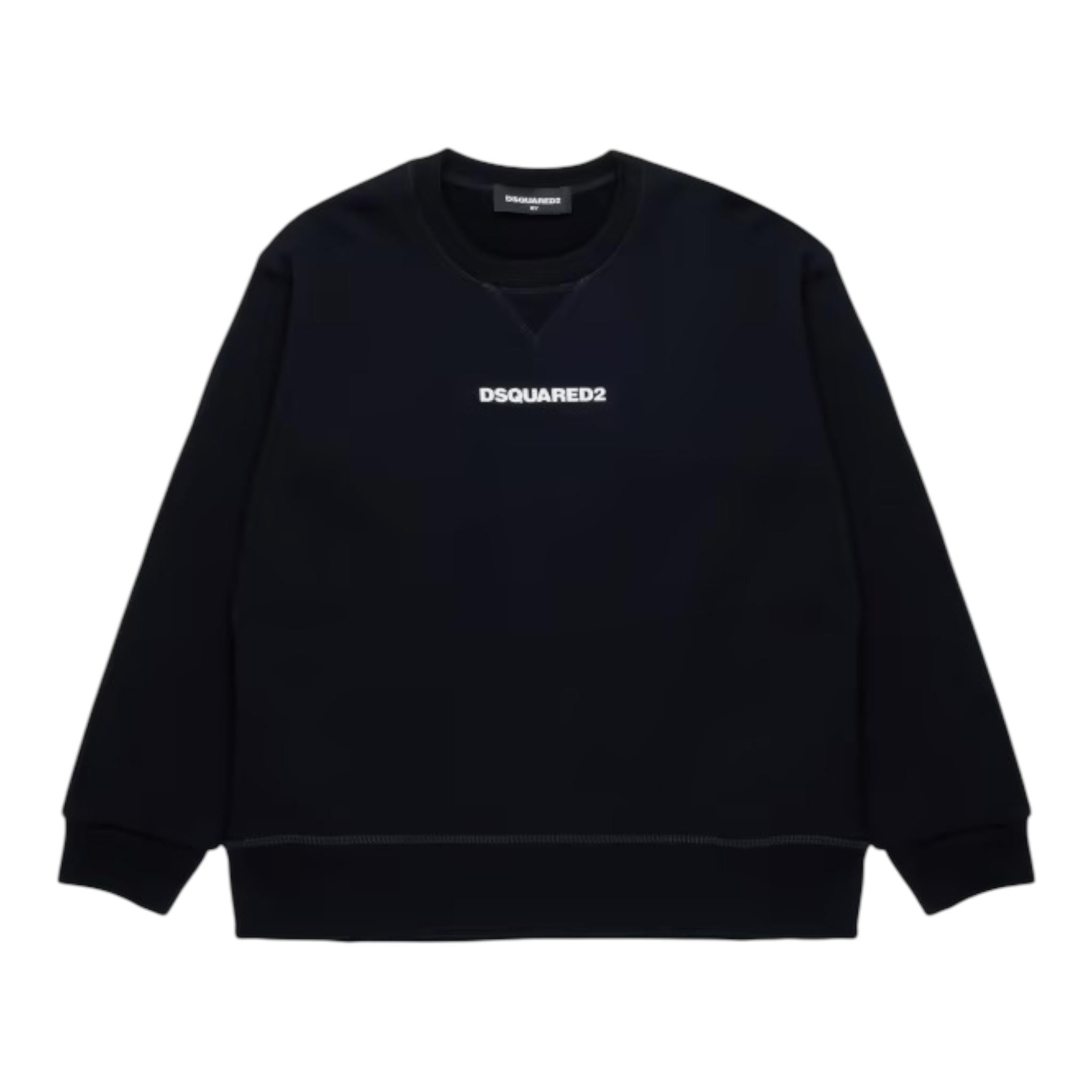 Dsquared2 Felpa Girocollo Tinta Unita con Stampa per Bambino DQ2739X NERO DSQUARED2 