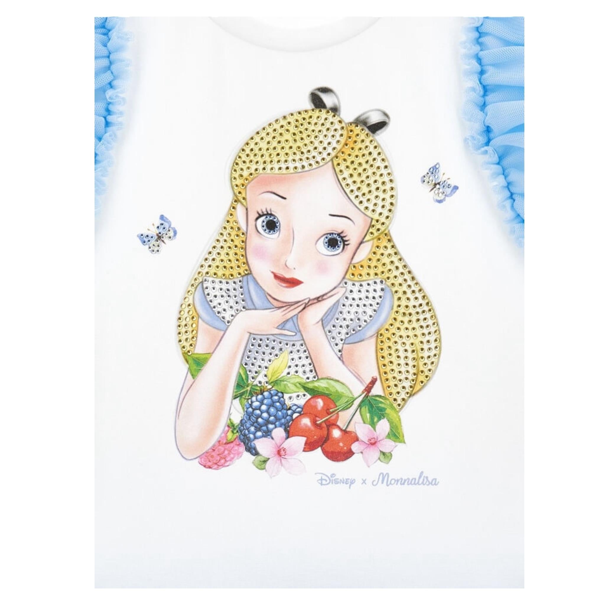 Monnalisa Abito Bicolore con Stampa E Brillantini per Bambina 19E918X BIANCO MONNALISA 