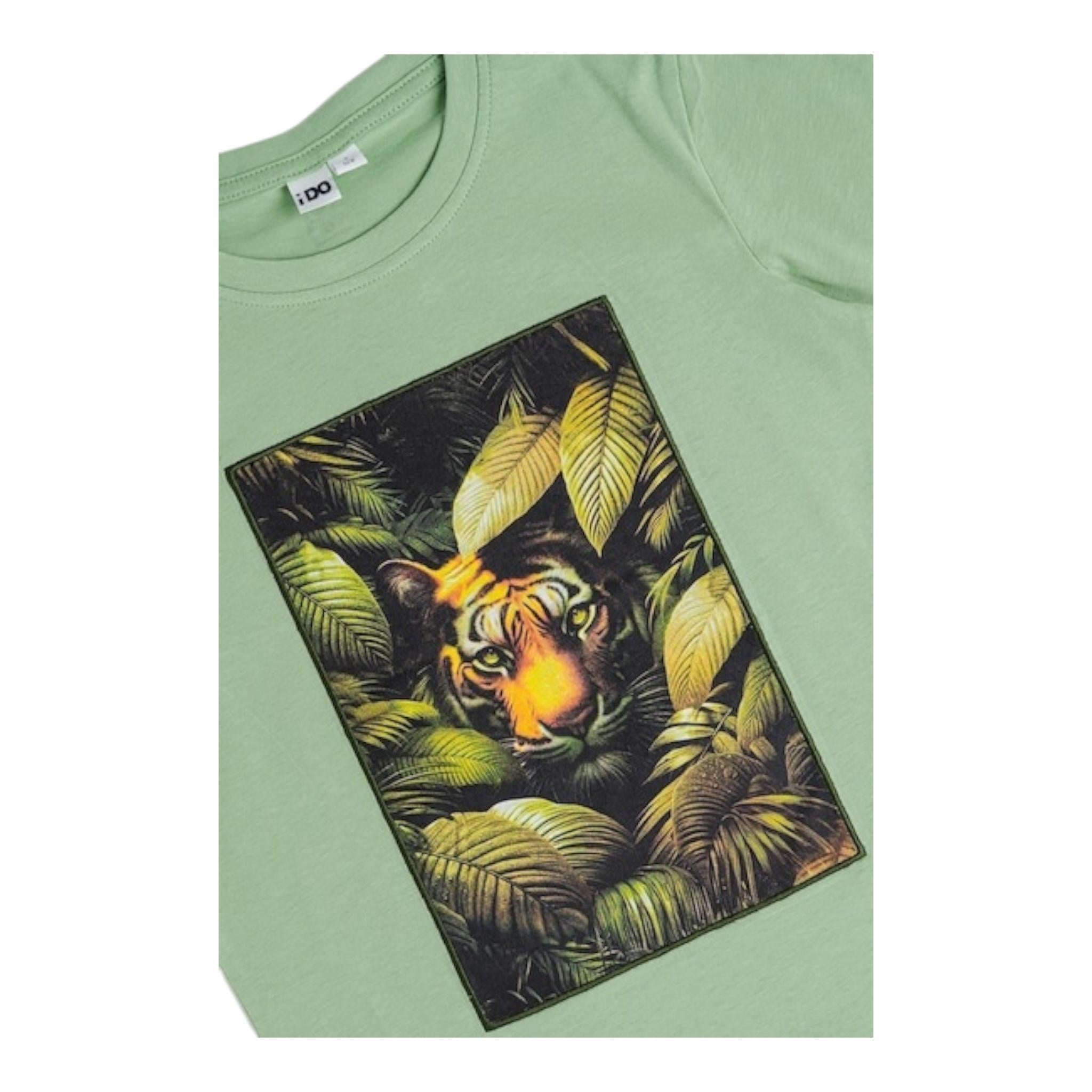 I Do T-Shirt Girocollo Tinta Unita con Stampa per Bambino 4B628 VERDE I DO 