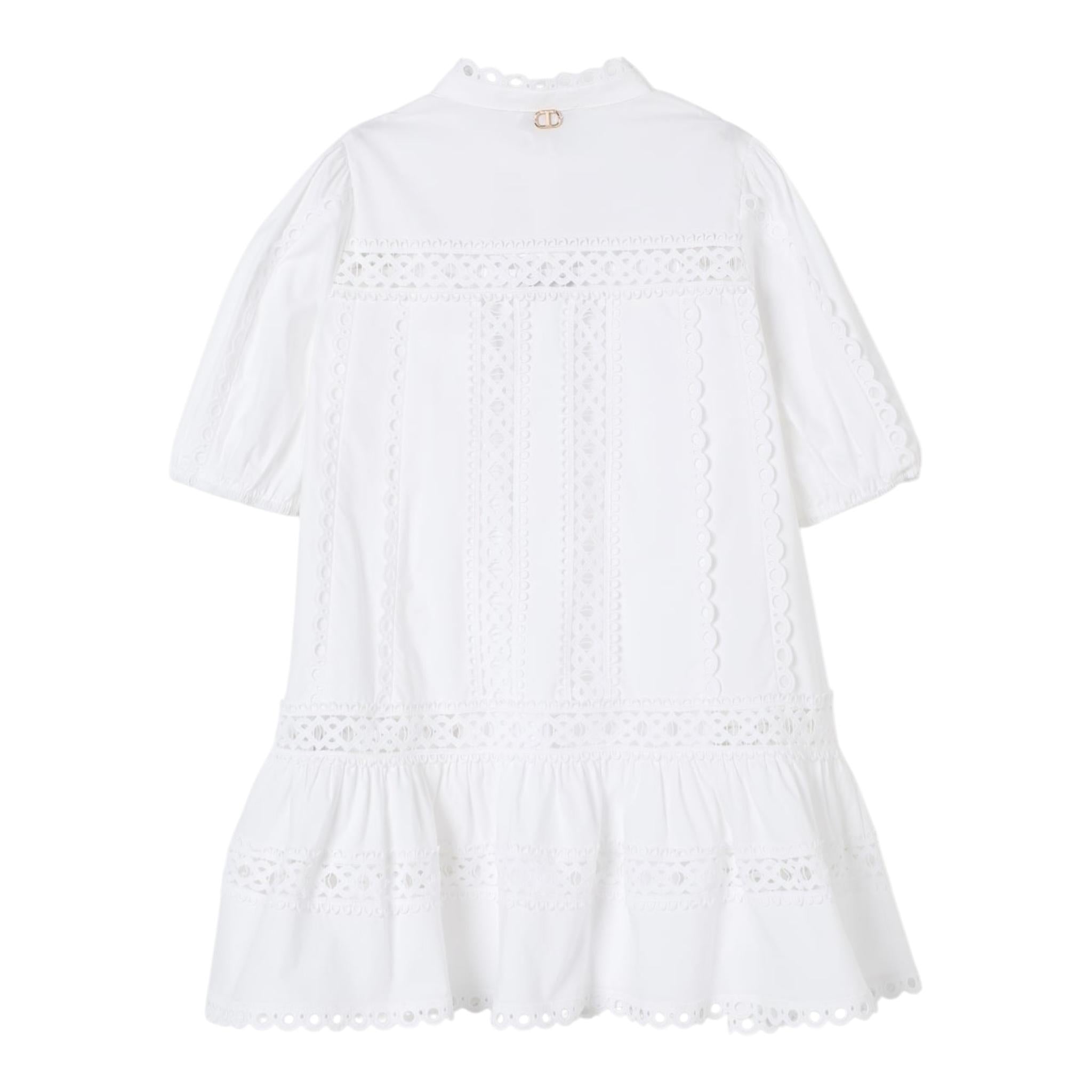 Twinset Abito Mezza Manica Tinta Unita con Trafori per Bambina 251GJ2410 BIANCO TWINSET 