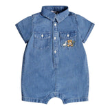 Moschino Pagliaccetto Mezza Manica Tinta Unita In Denim per Neonato MUT045 BLU MOSCHINO 