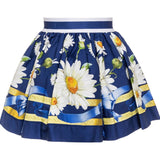 Monnalisa Gonna Tinta Unita Fantasia Margherite per Bambina 113701 BLU MONNALISA 