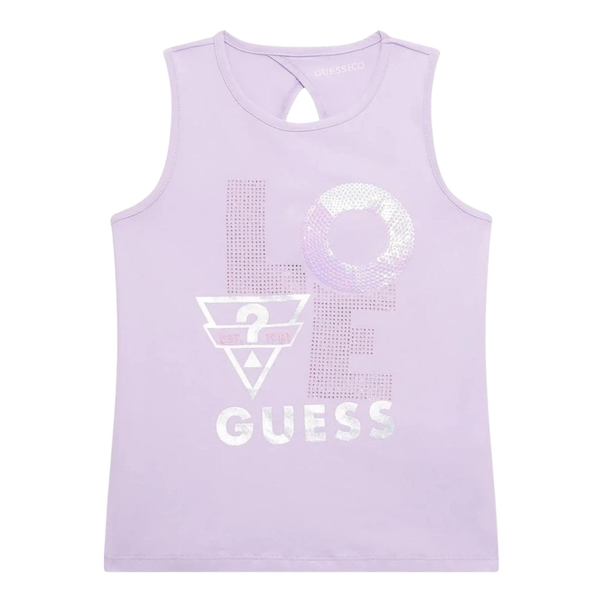 Guess Canotta Tinta Unita con Paillettes per Bambina J4GI15K6YW3 LILLA GUESS 