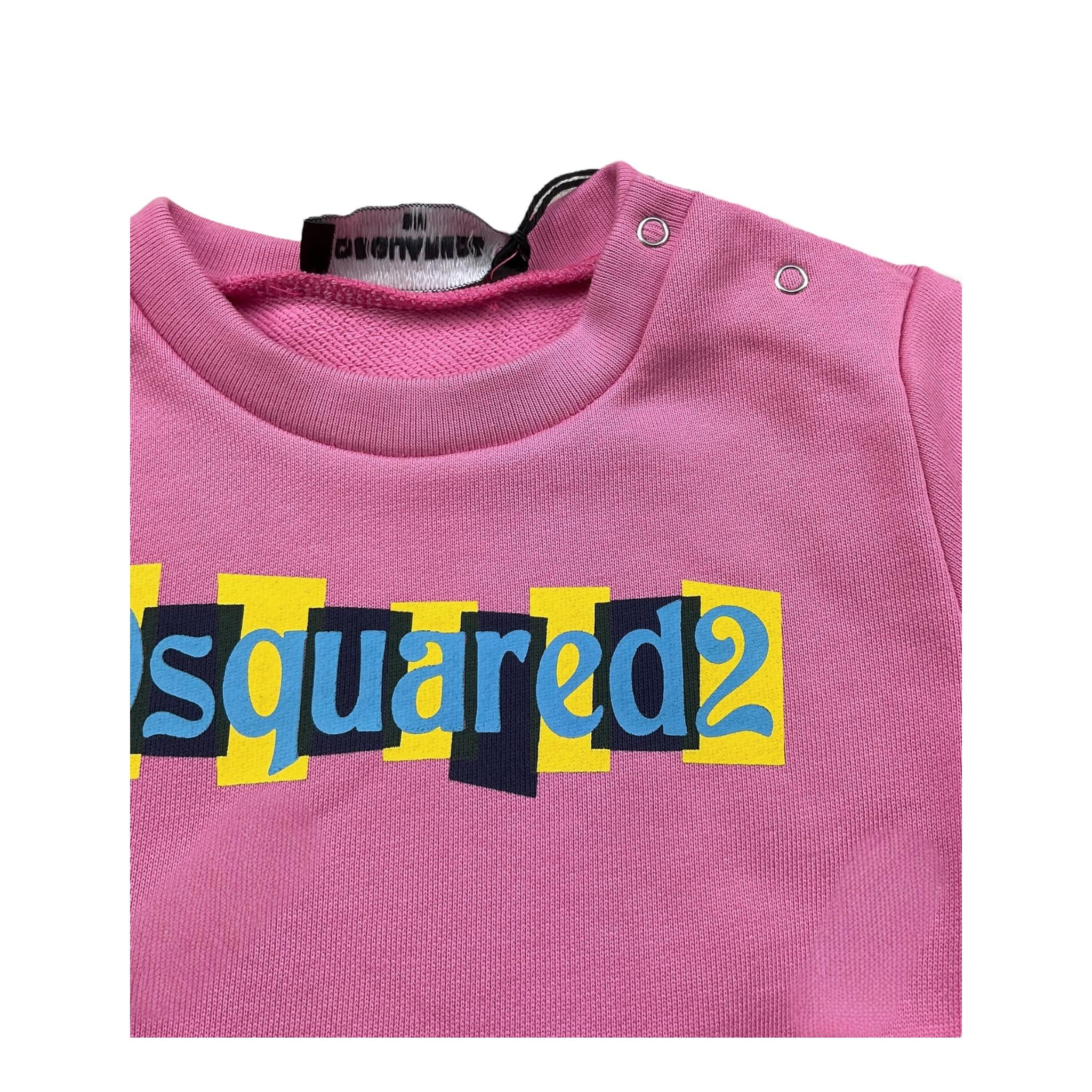 DSQUARED2 felpa chiusa girocollo tinta unita con logo Rosa per Neonato DQ2496N ROSA DSQUARED2 
