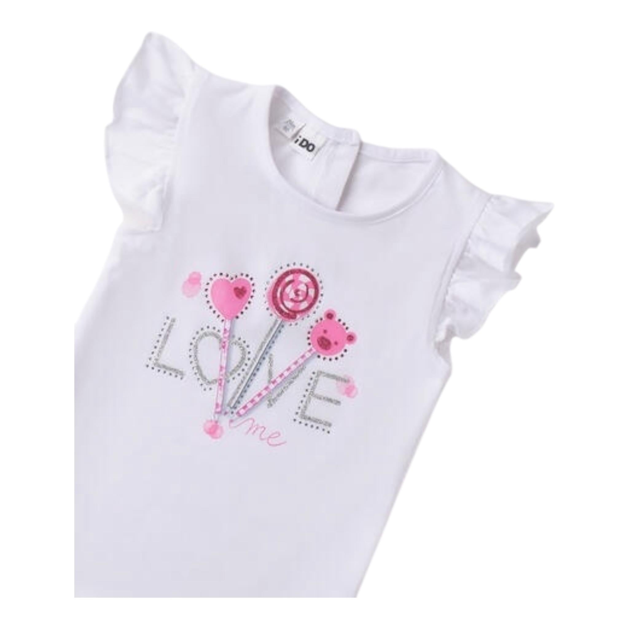 I Do T-Shirt Girocollo Tinta Unita con Stampa per Bambina 4B517 BIANCO I DO 