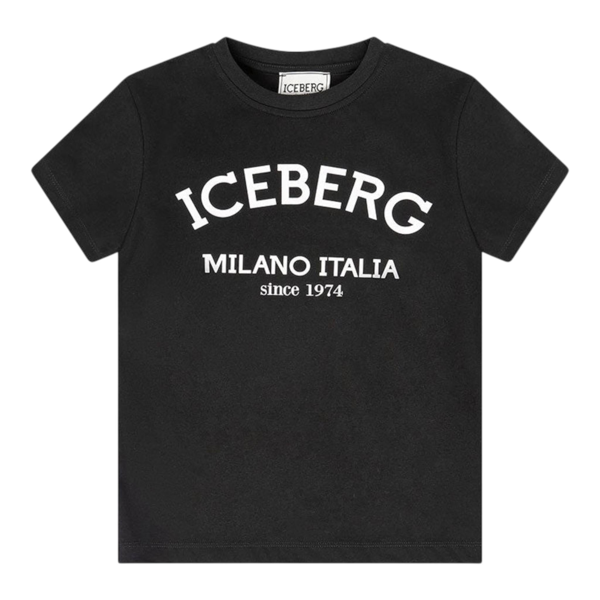 Iceberg T-Shirt Girocollo Tinta Unita con Stampa per Bambino TSICE5126J NERO ICEBERG 