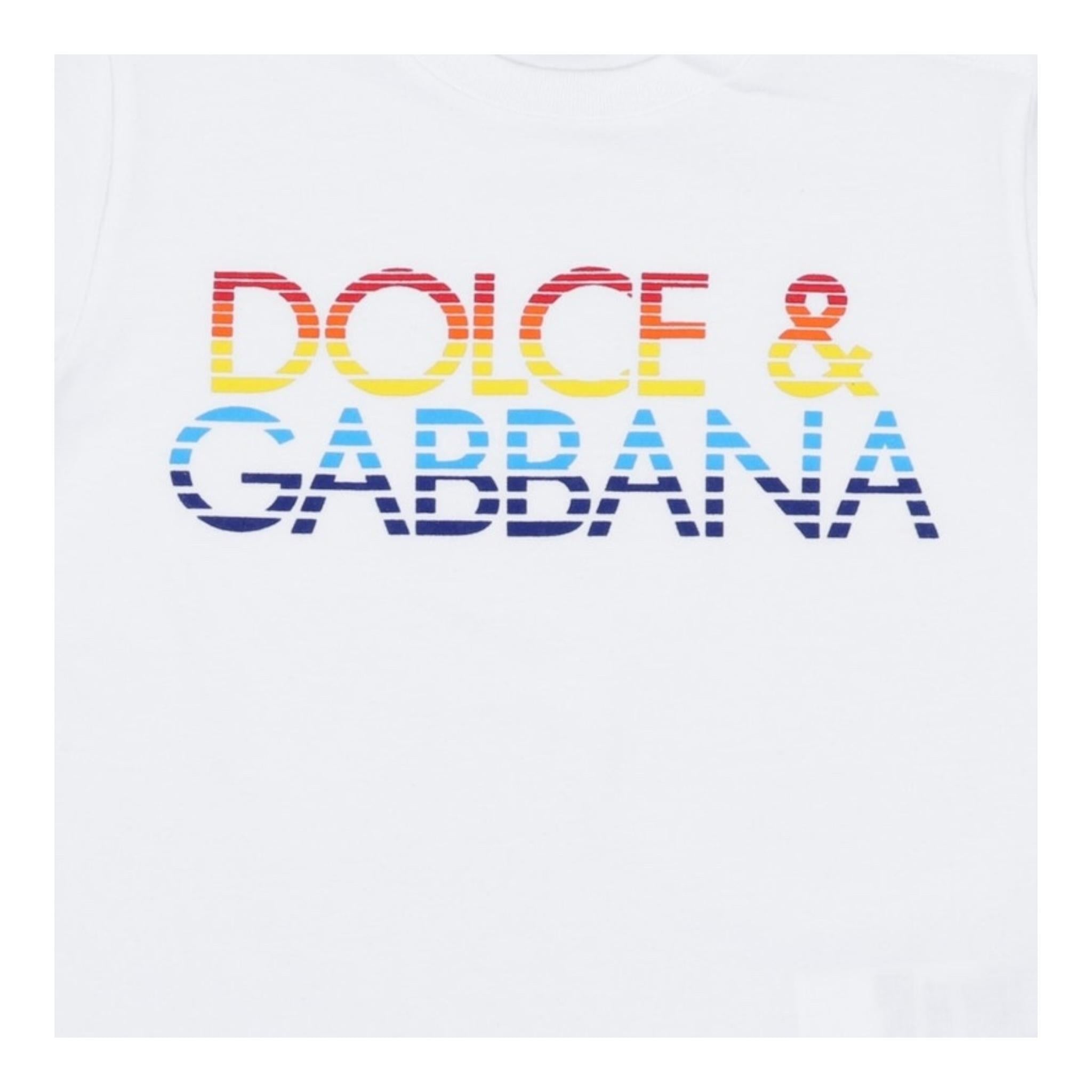 DOLCE & GABBANA t-shirt girocollo tinta unita con logo Bianco per Neonato L1JTEYG7KO0 BIANCO DOLCE & GABBANA 