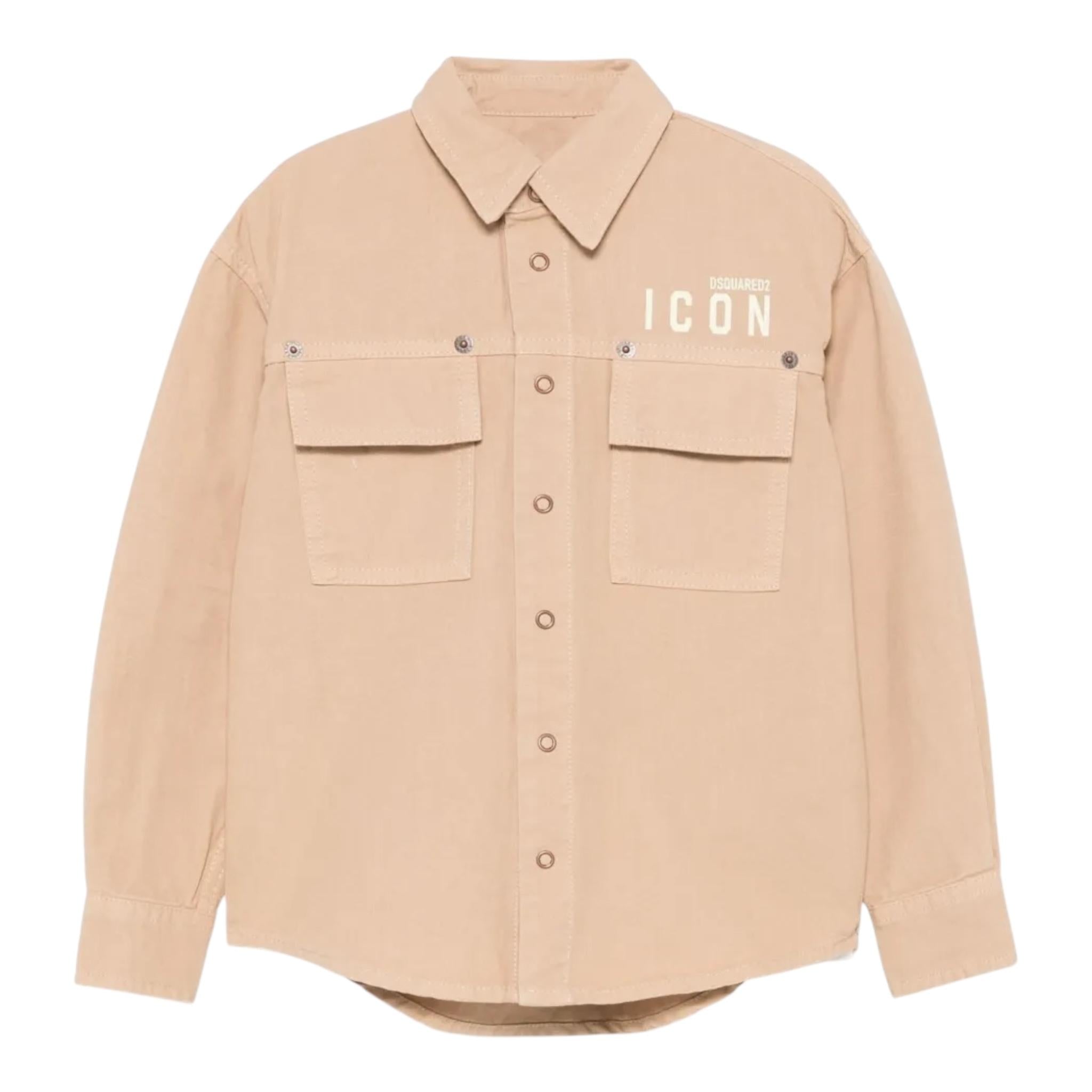 DSQUARED2 camicia manica lunga tinta unita con logo Beige per Bambino DQ2670 BEIGE DSQUARED2 