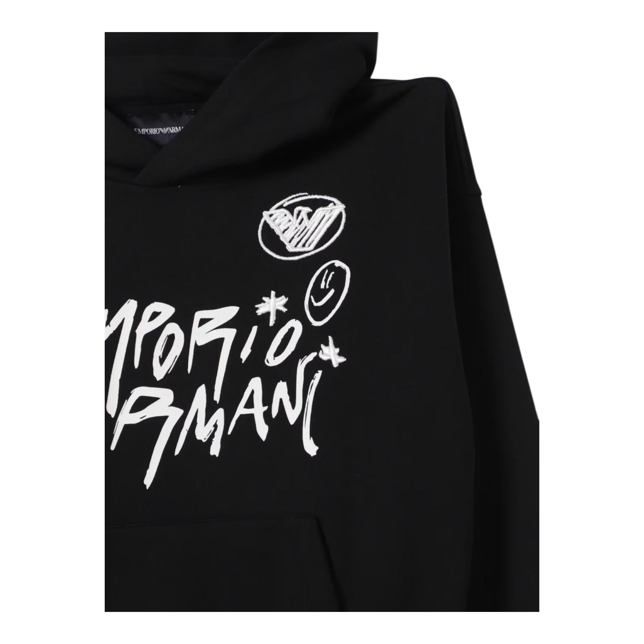 EMPORIO ARMANI felpa con cappuccio tinta unita con stampa Nero per Bambino EB000019 NERO EMPORIO ARMANI 