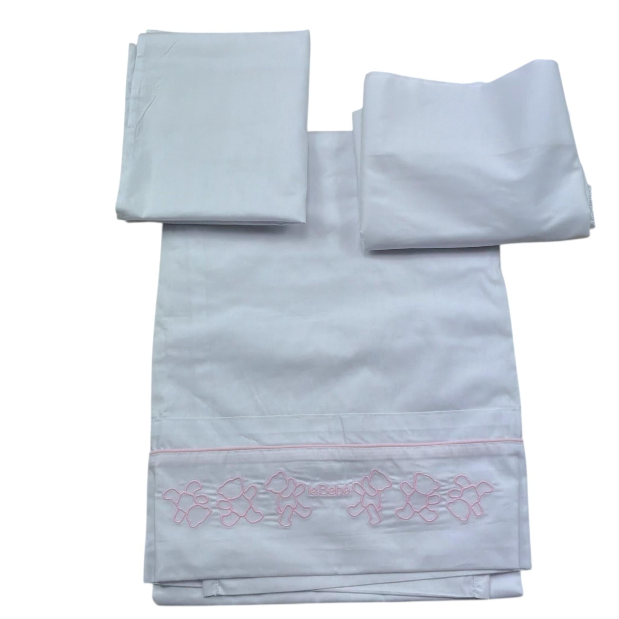 Le Bebe' Lenzuola Set 3 Pezzi Tinta Unita con Stampa per Neonata LBG6296 BIANCO LE BEBE' 