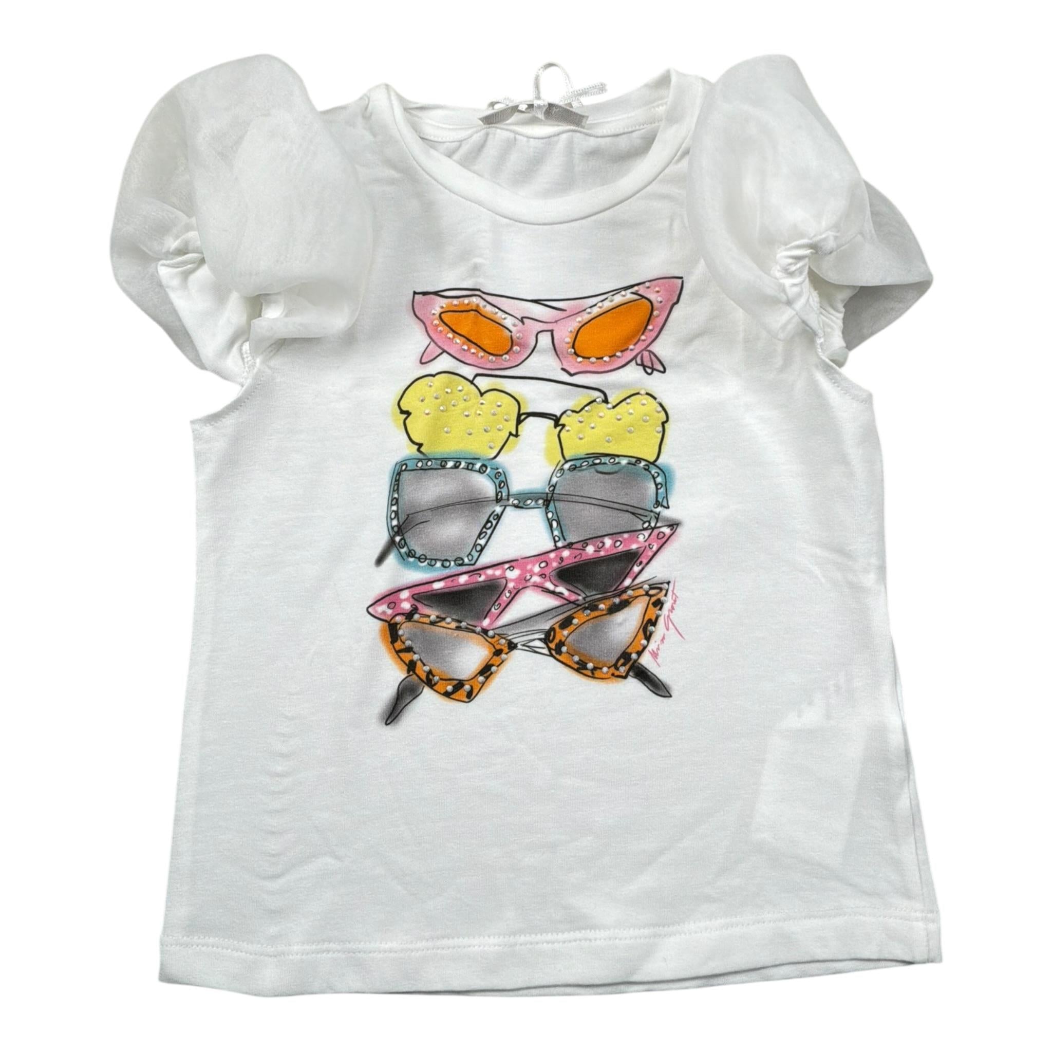 Miss Grant T-Shirt Girocollo tinta unita con Stampa Bianco per Bambina MG1358 BIANCO MISS GRANT 