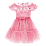 Monnalisa Abito Tinta Unita con Tulle per Bambina 17C905 ROSA MONNALISA 