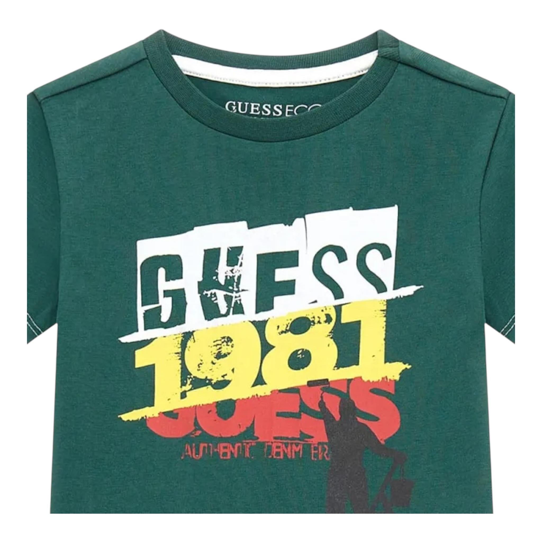 Guess T-Shirt Girocollo Tinta Unita con Stampa per Neonato N5RI02K8HM4N VERDE GUESS 