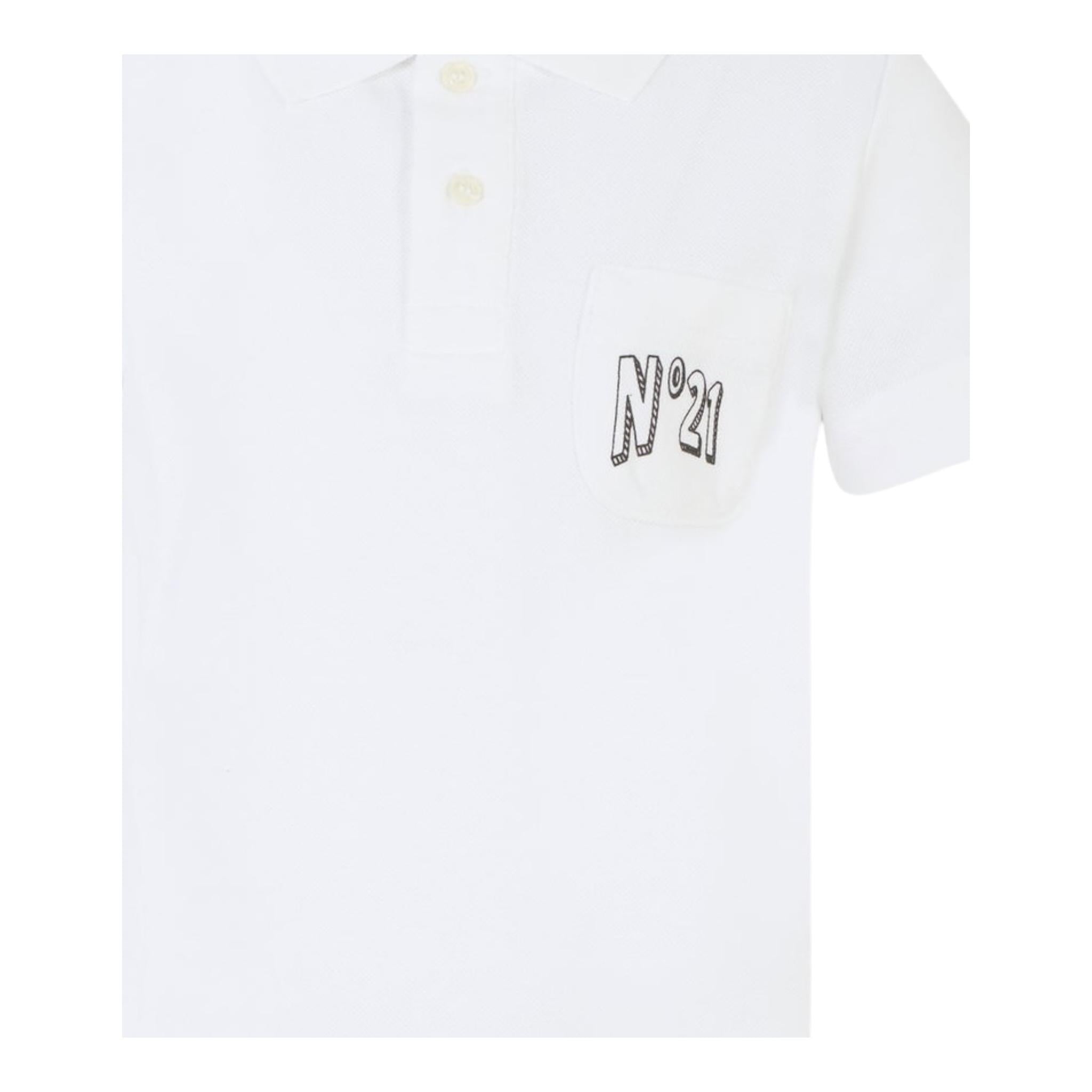 N°21 Polo Mezza Manica Tinta Unita con Stampa per Bambino N2103I BIANCO N°21 