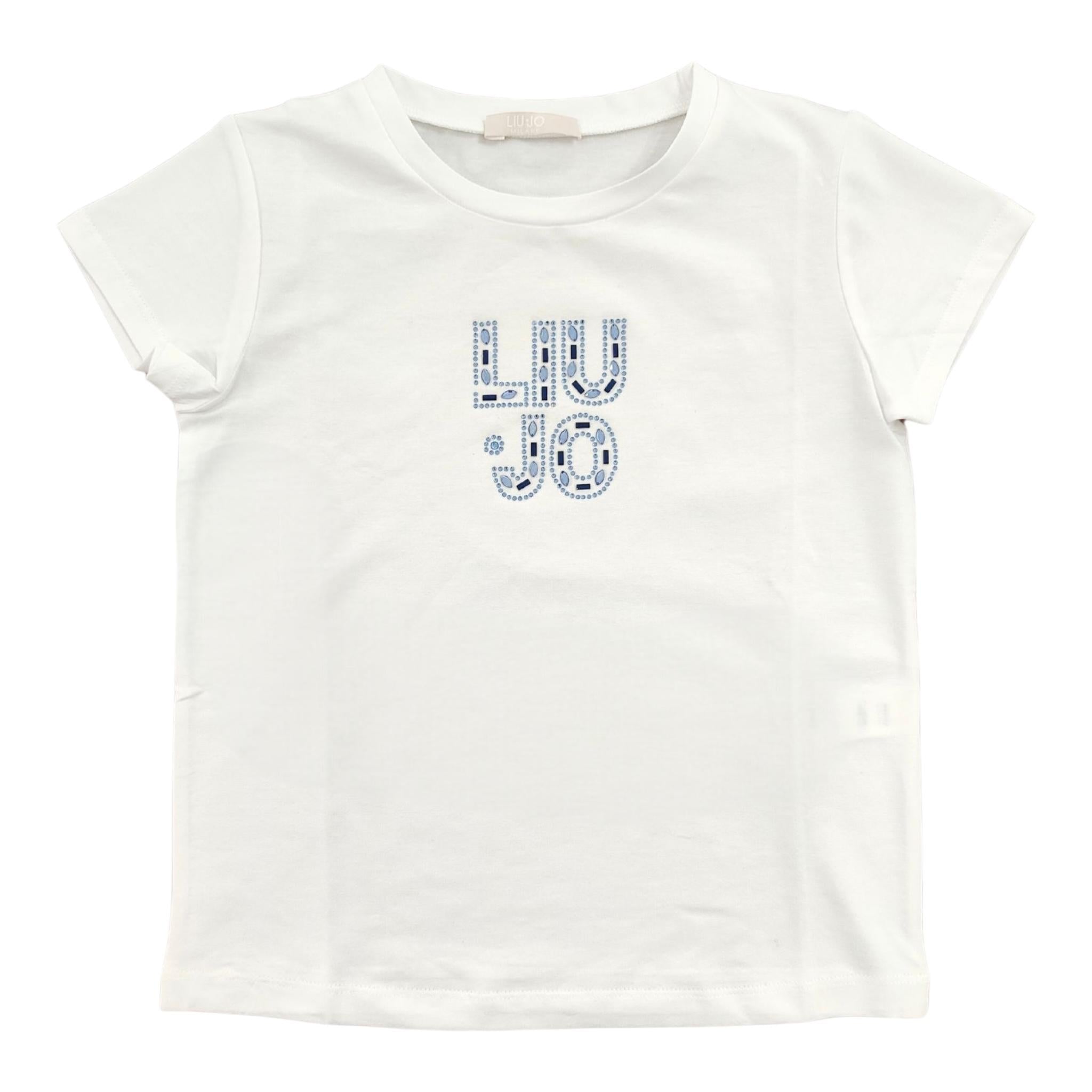 Liu Jo T-Shirt Girocollo Tinta Unita con Brillantini per Bambina KA5094JX BIANCO LIU JO 