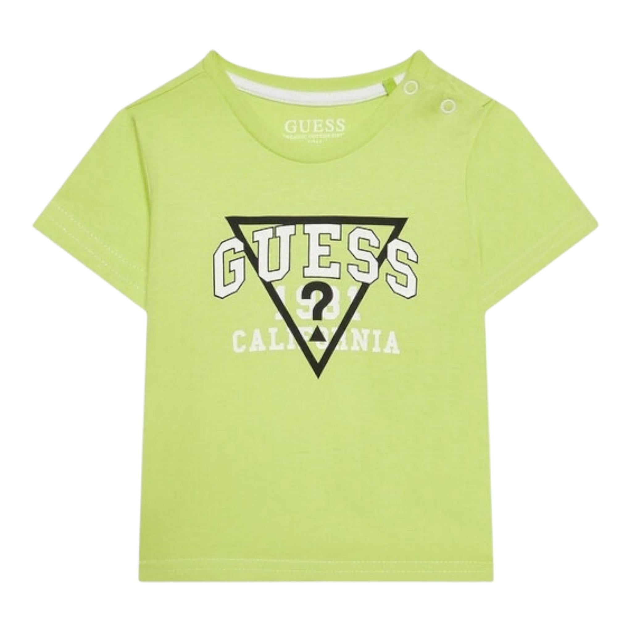 Guess T-Shirt Gircollo Tinta Unita con Stampa per Neonato I3RI03K8HM0X VERDE GUESS 