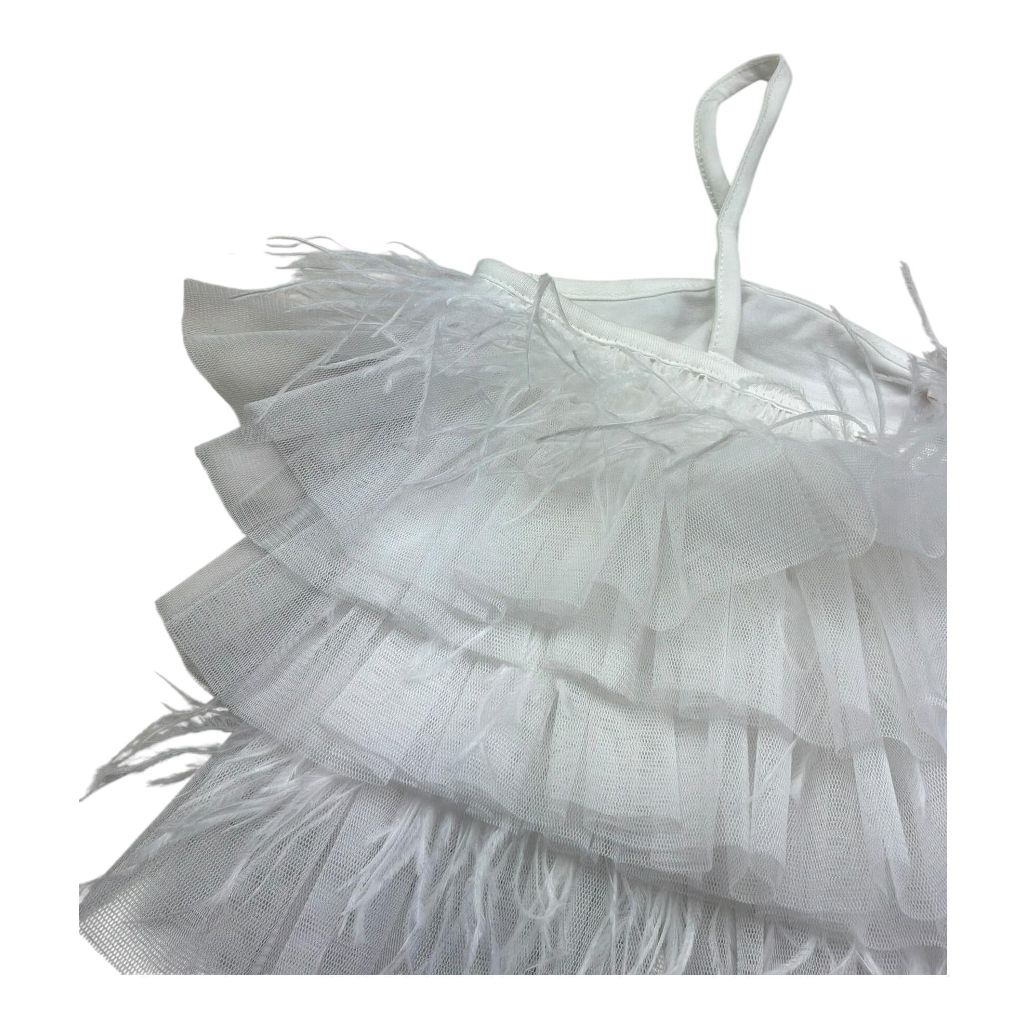 Please Top Bretelline Tinta Unita con Piume per Bambina M06032G73 BIANCO PLEASE 