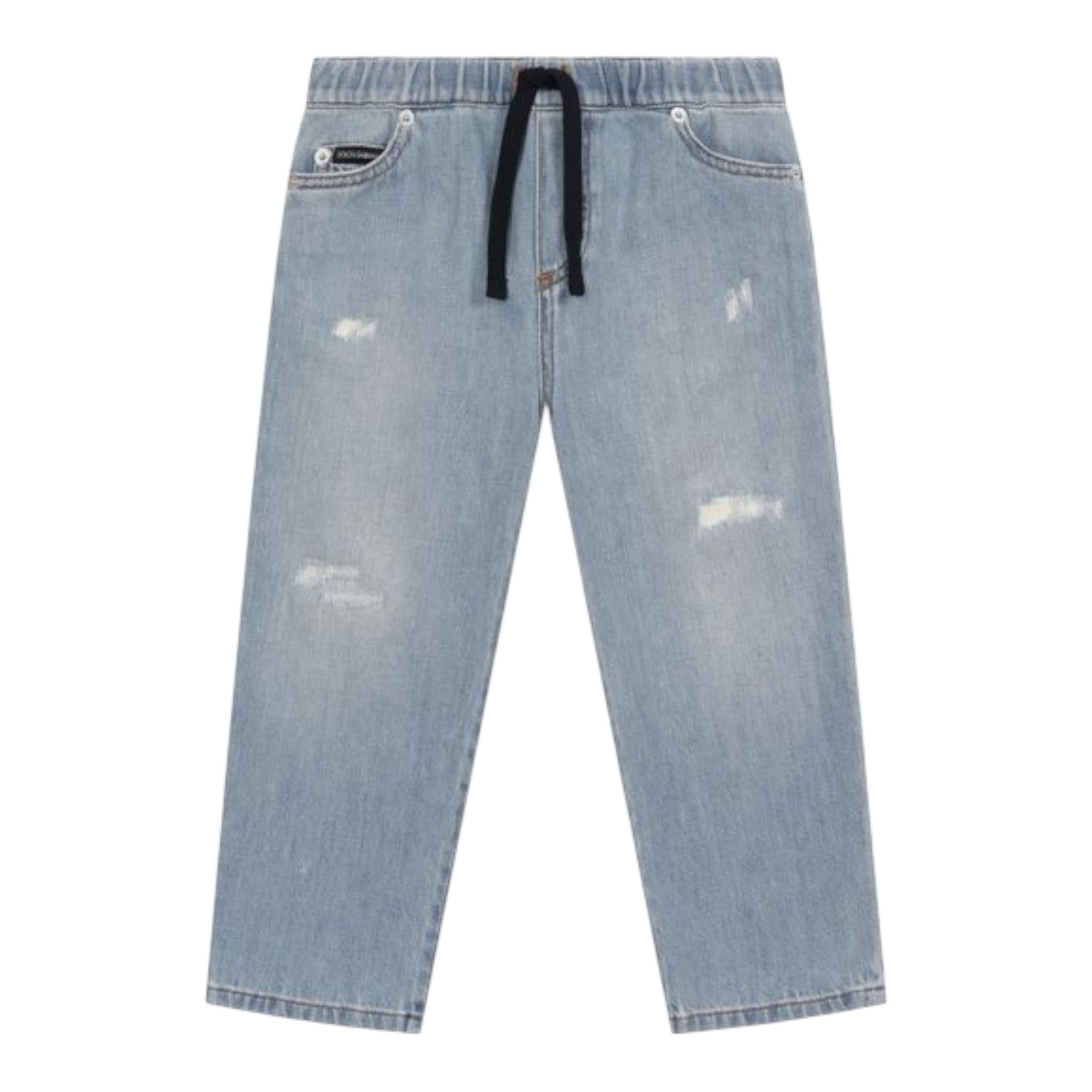 Dolce & Gabbana Jeans Tinta Unita con Elastico In Vita per Bambino L42F79 AZZURRO DOLCE & GABBANA 