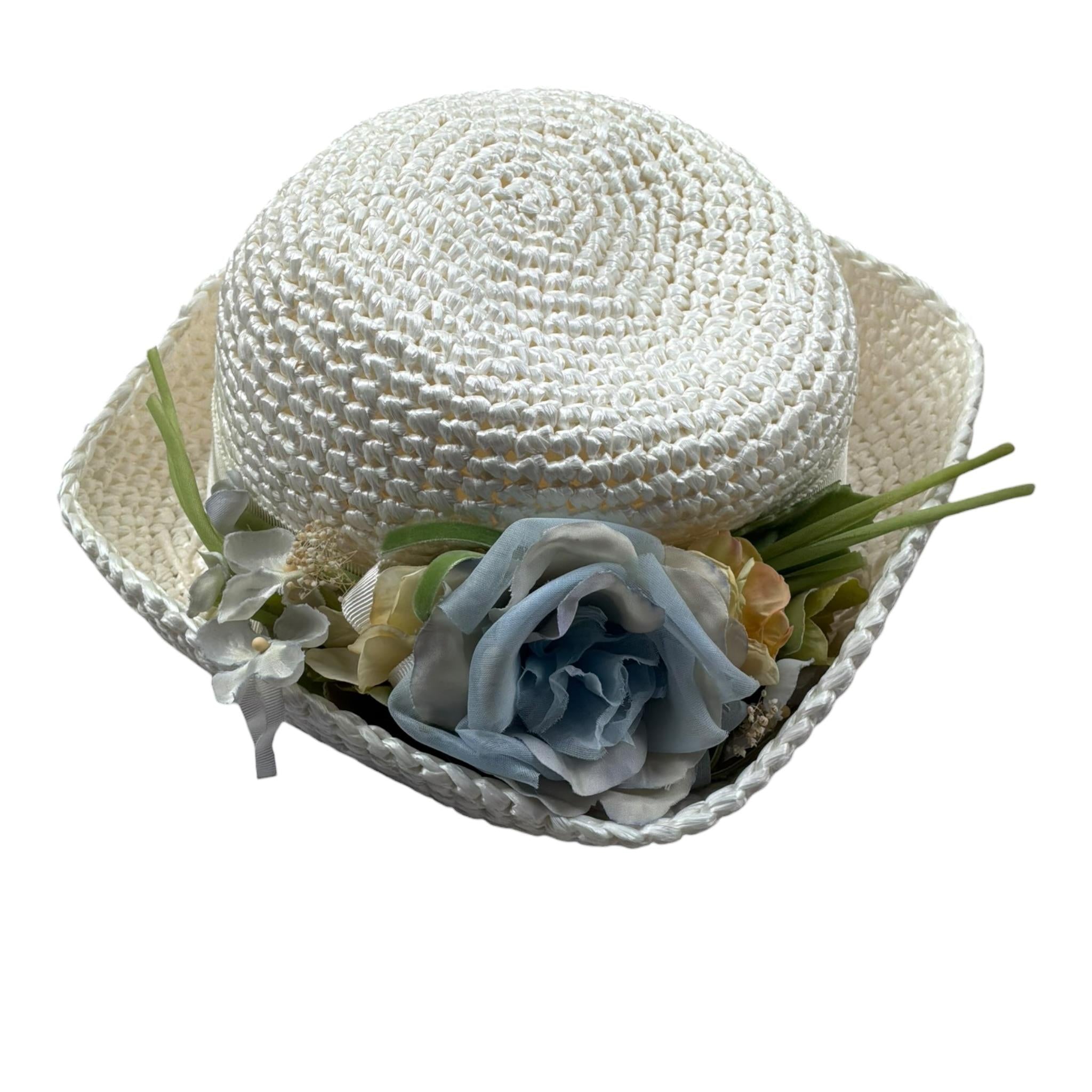 Raffaella Cappello Paglia Tinta Unita con Applicazioni per Bambina CHICA BIANCO RAFFAELLA 