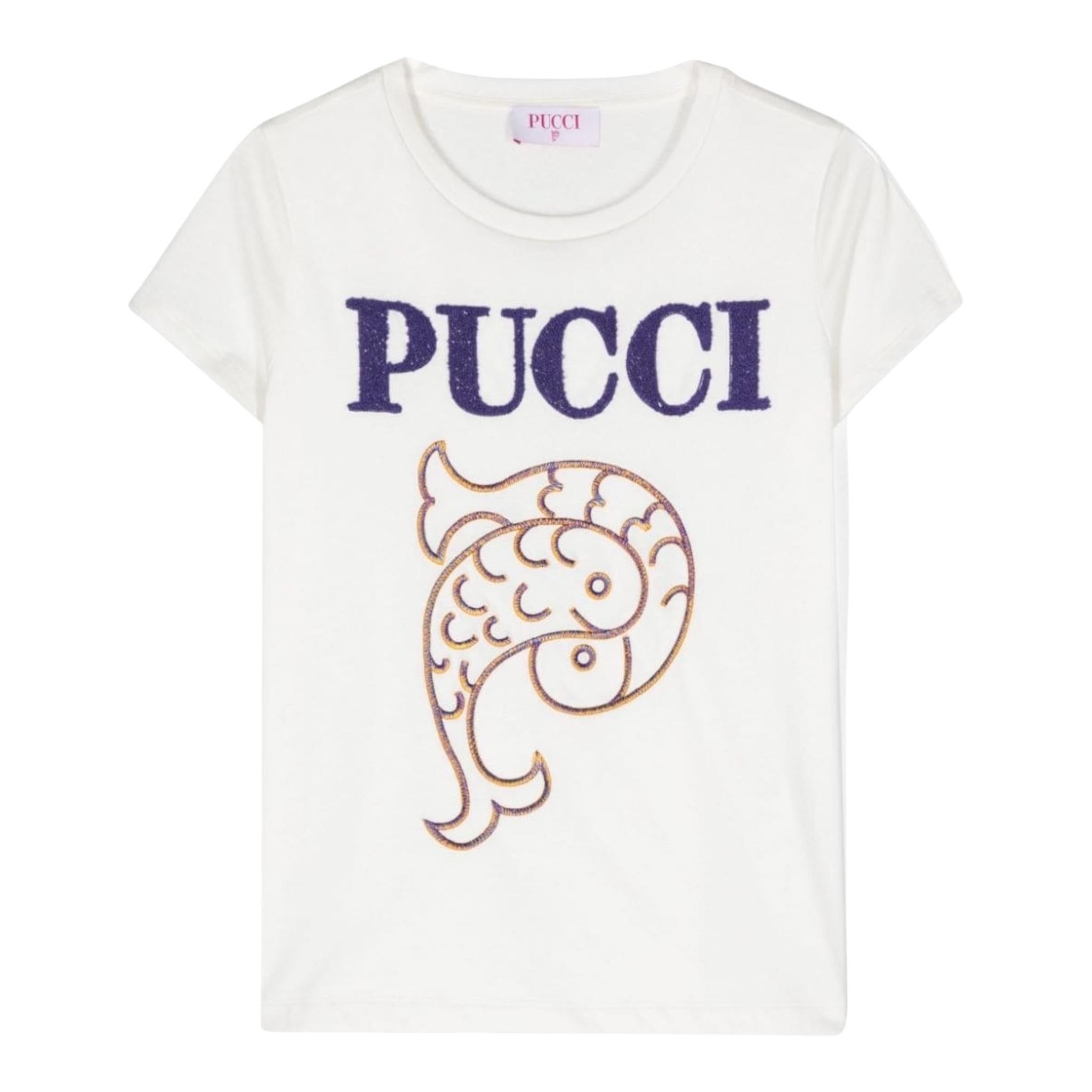 Emilio Pucci T-Shirt Tinta Unita Girocollo con Stampa  per Bambina PV8B41 BIANCO EMILIO PUCCI 
