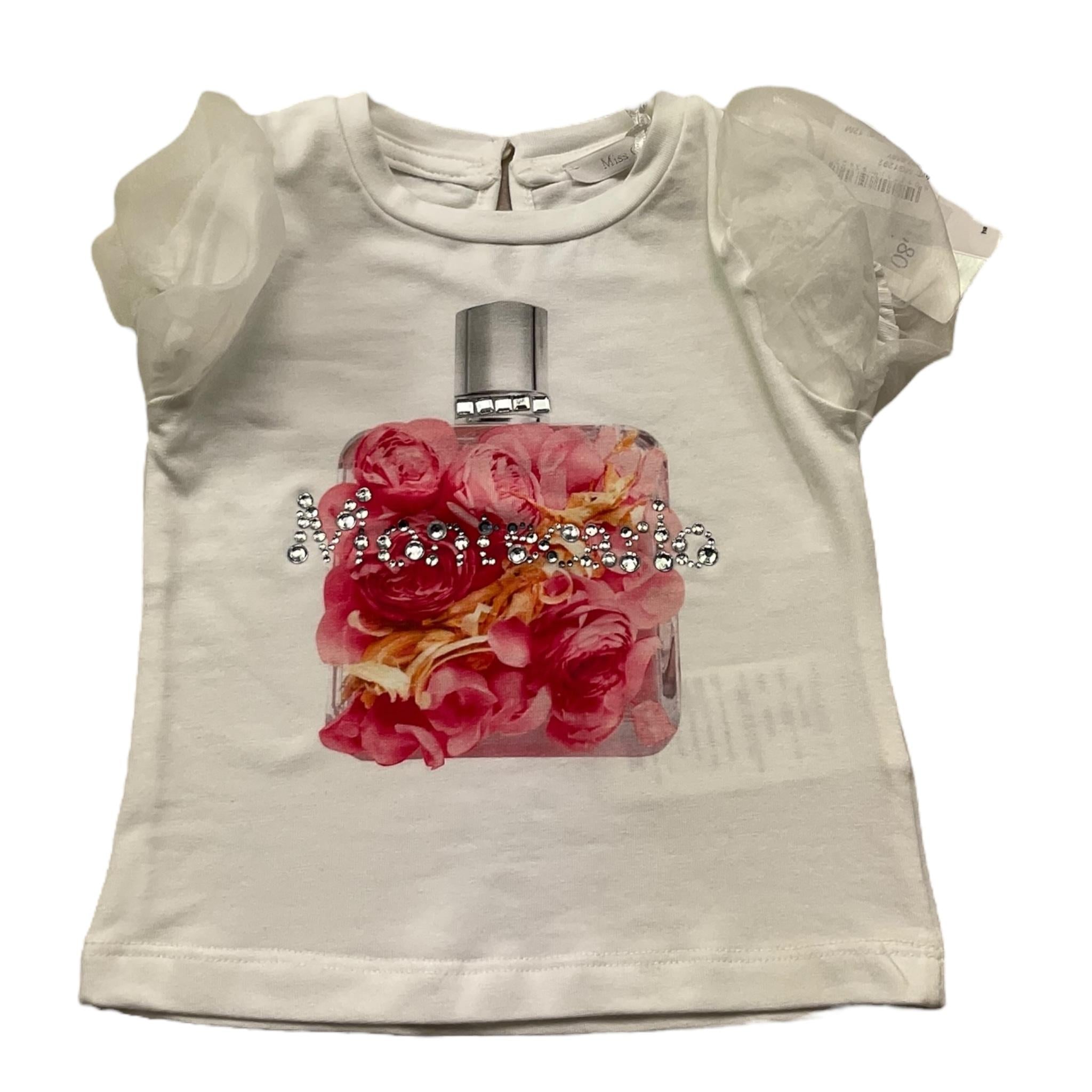 Miss Grant T-Shirt Girocollo Tinta Unita con Stampa per Neonata MG1292 BIANCO MISS GRANT 