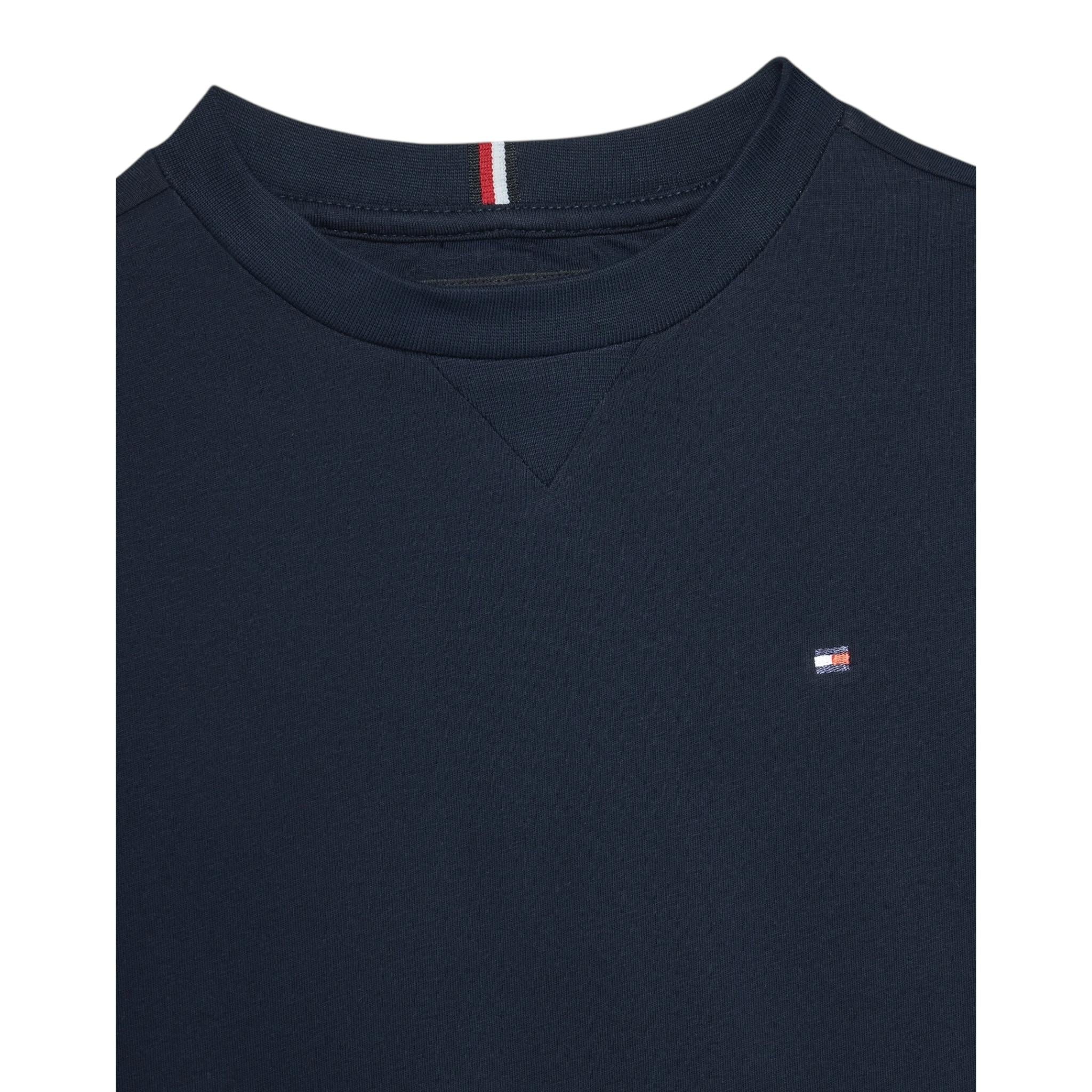 Tommy Hilfiger T-Shirt Girocollo Tinta Unita con Logo per Bambino KB0KB09601 BLU TOMMY HILFIGER 