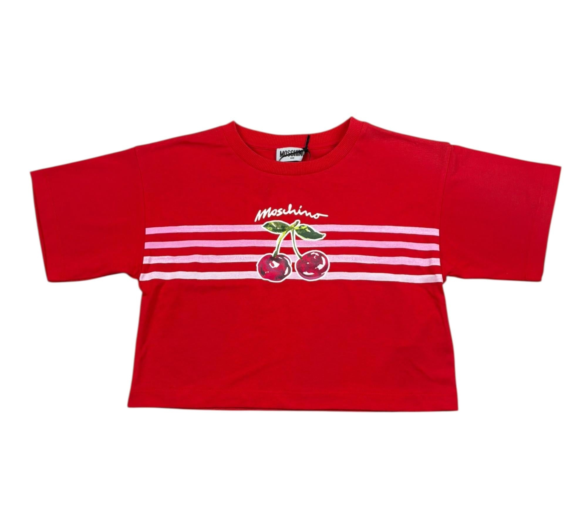 Moschino T-Shirt Modello Crop Tinta Unita con Stampa per Bambina HDM06Y ROSSO MOSCHINO 